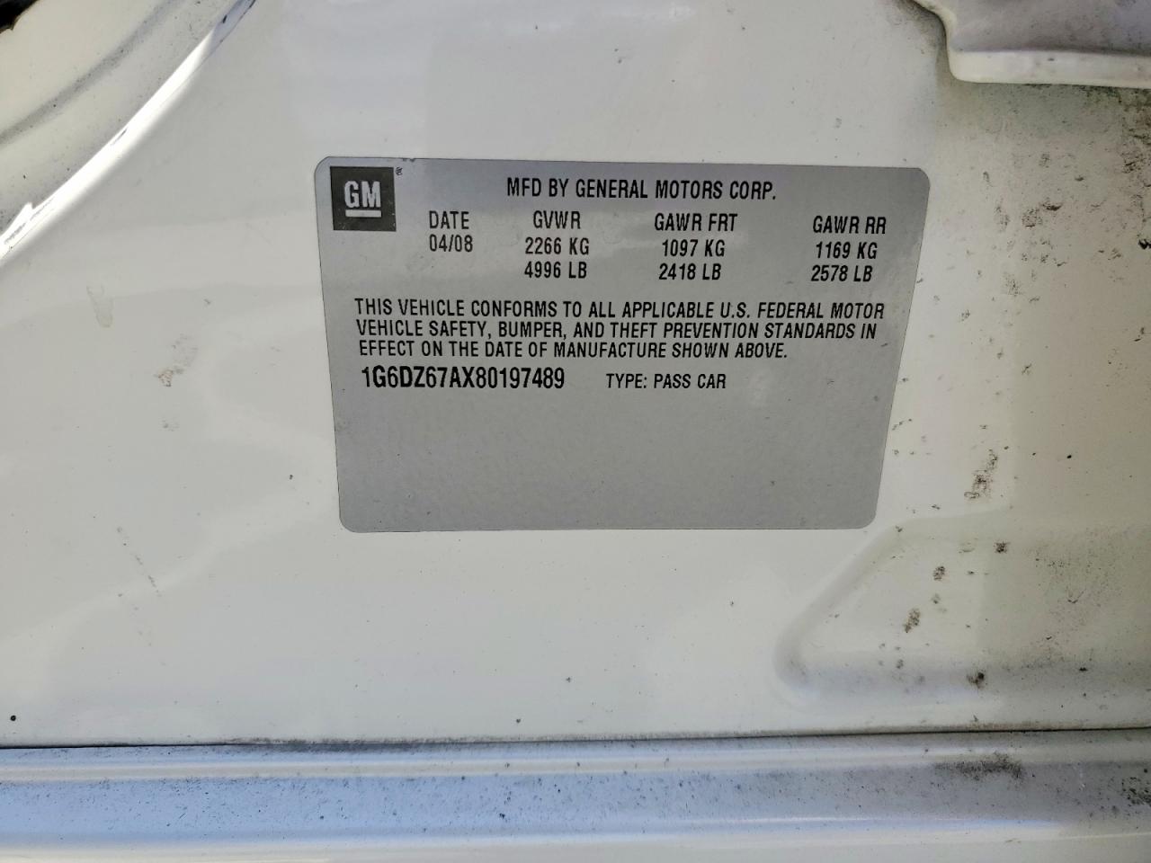 2008 Cadillac Sts Cream vin: 1G6DZ67AX80197489