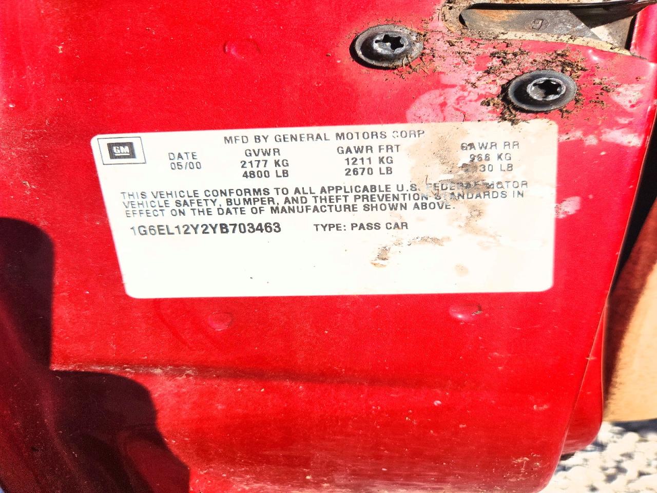 2000 Cadillac Eldorado Esc Burgundy vin: 1G6EL12Y2YB703463