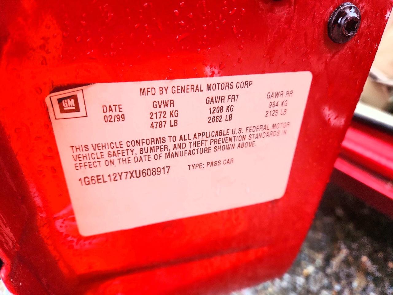 1999 Cadillac Eldorado Red vin: 1G6EL12Y7XU608917