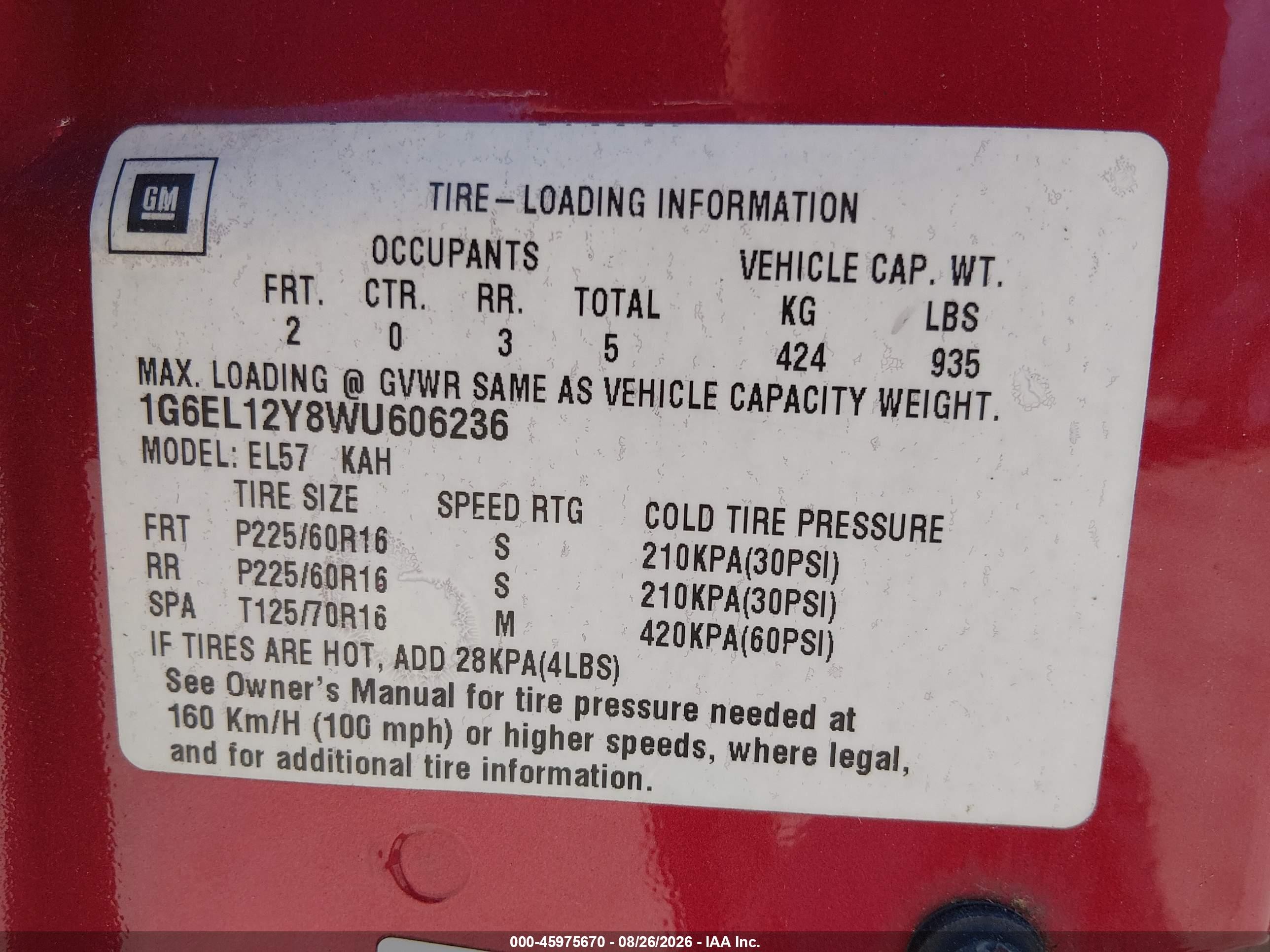 1998 Cadillac Eldorado Standard Red vin: 1G6EL12Y8WU606236