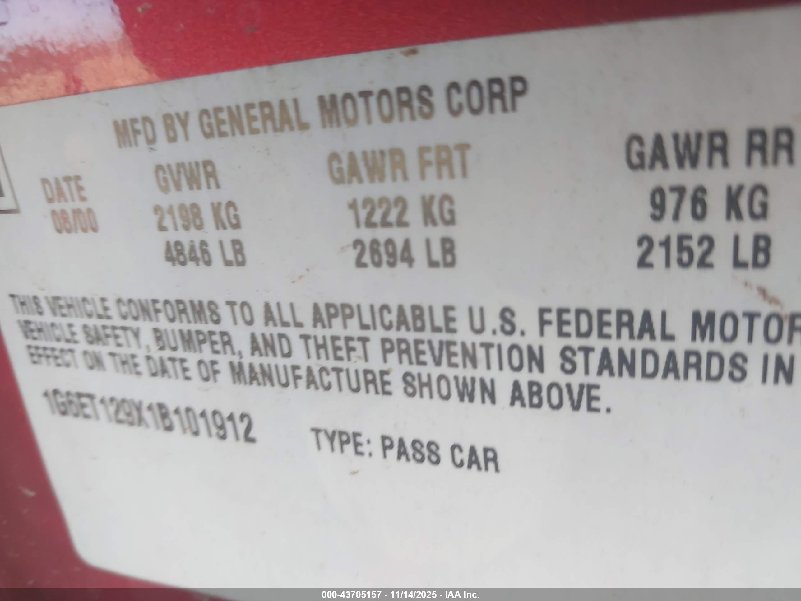 2001 Cadillac Eldorado Etc Красный vin: 1G6ET129X1B101912