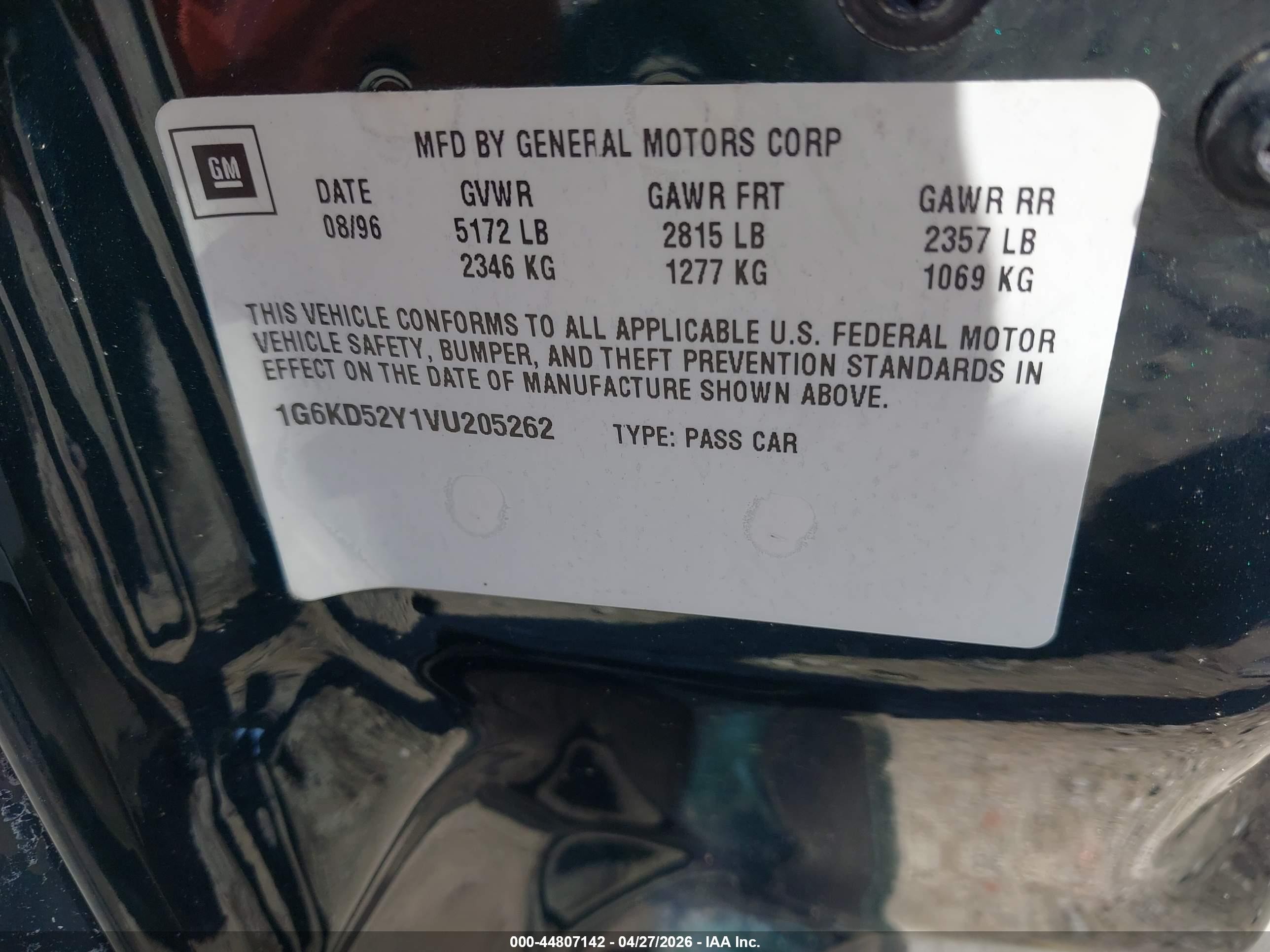1997 Cadillac Deville Standard Green vin: 1G6KD52Y1VU205262
