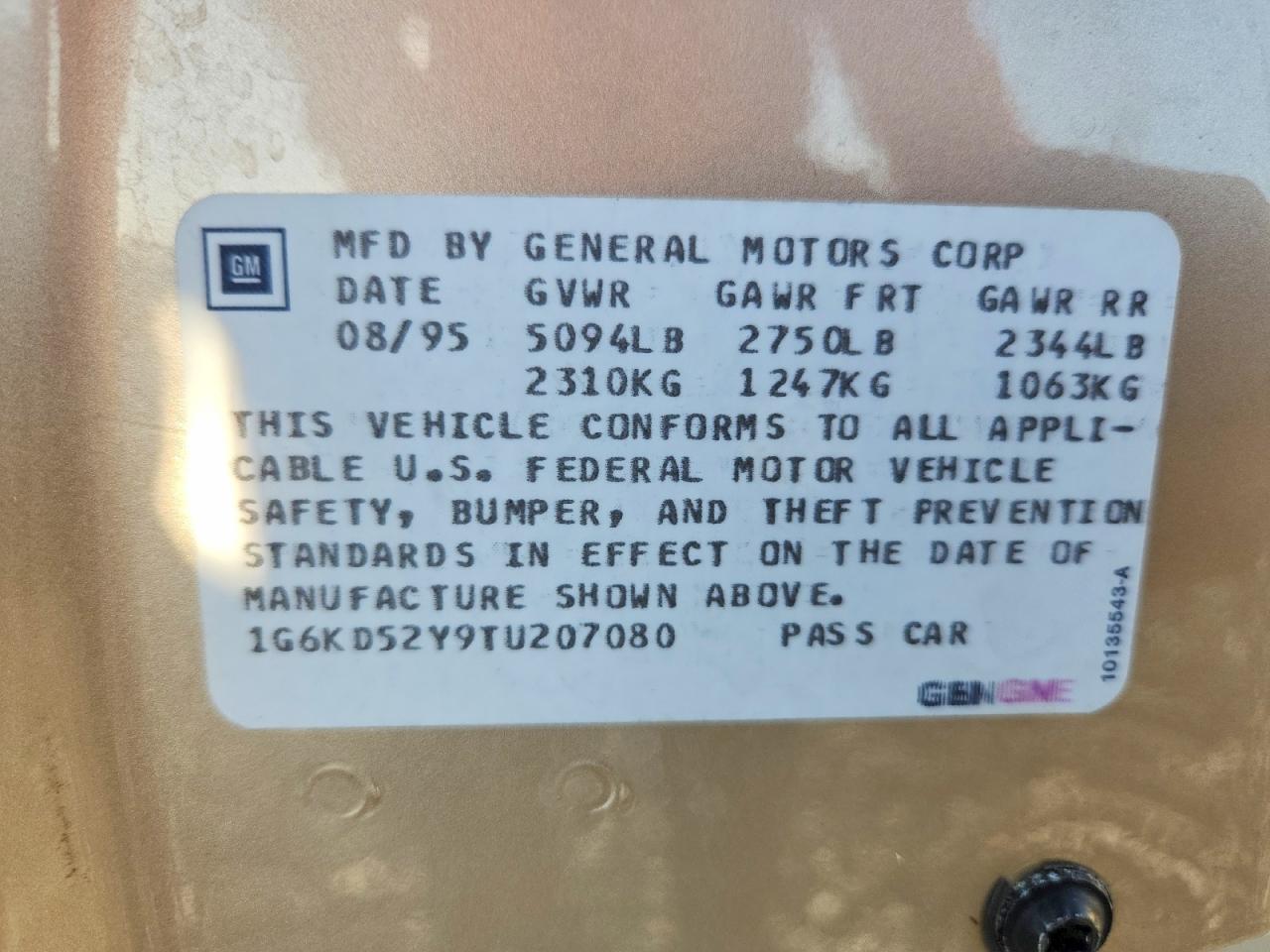 1996 Cadillac Deville Tan vin: 1G6KD52Y9TU207080