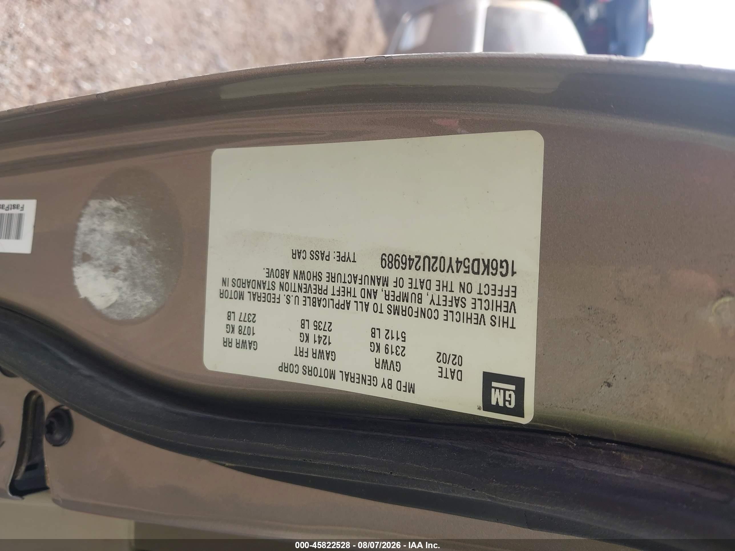 2002 Cadillac Deville   Gold vin: 1G6KD54Y02U246989