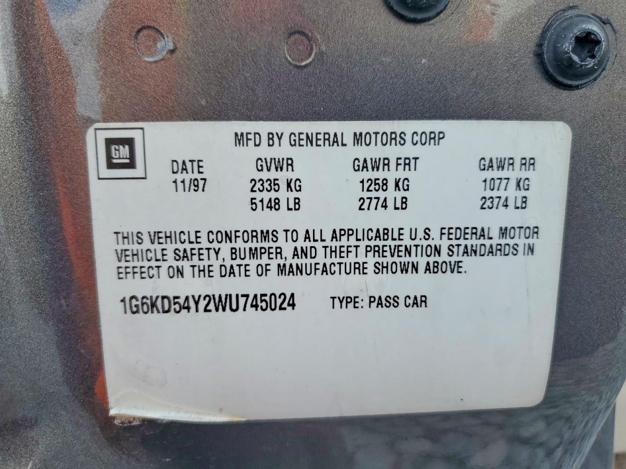 1998 Cadillac Deville Серый vin: 1G6KD54Y2WU745024