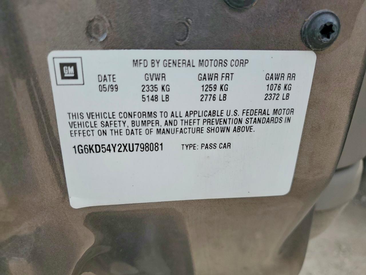 1999 Cadillac Deville Gray vin: 1G6KD54Y2XU798081