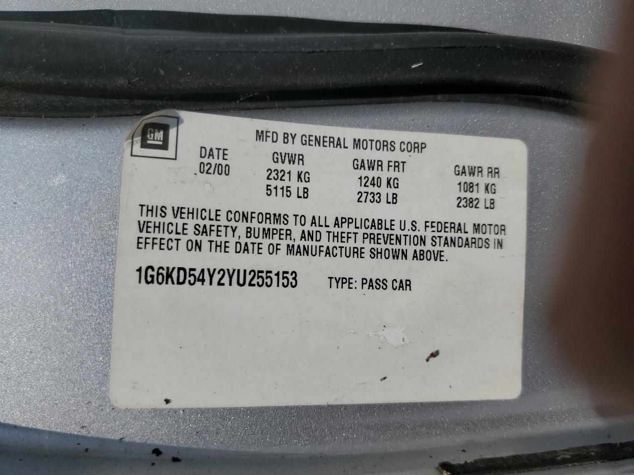 2000 Cadillac Deville Серебряный vin: 1G6KD54Y2YU255153