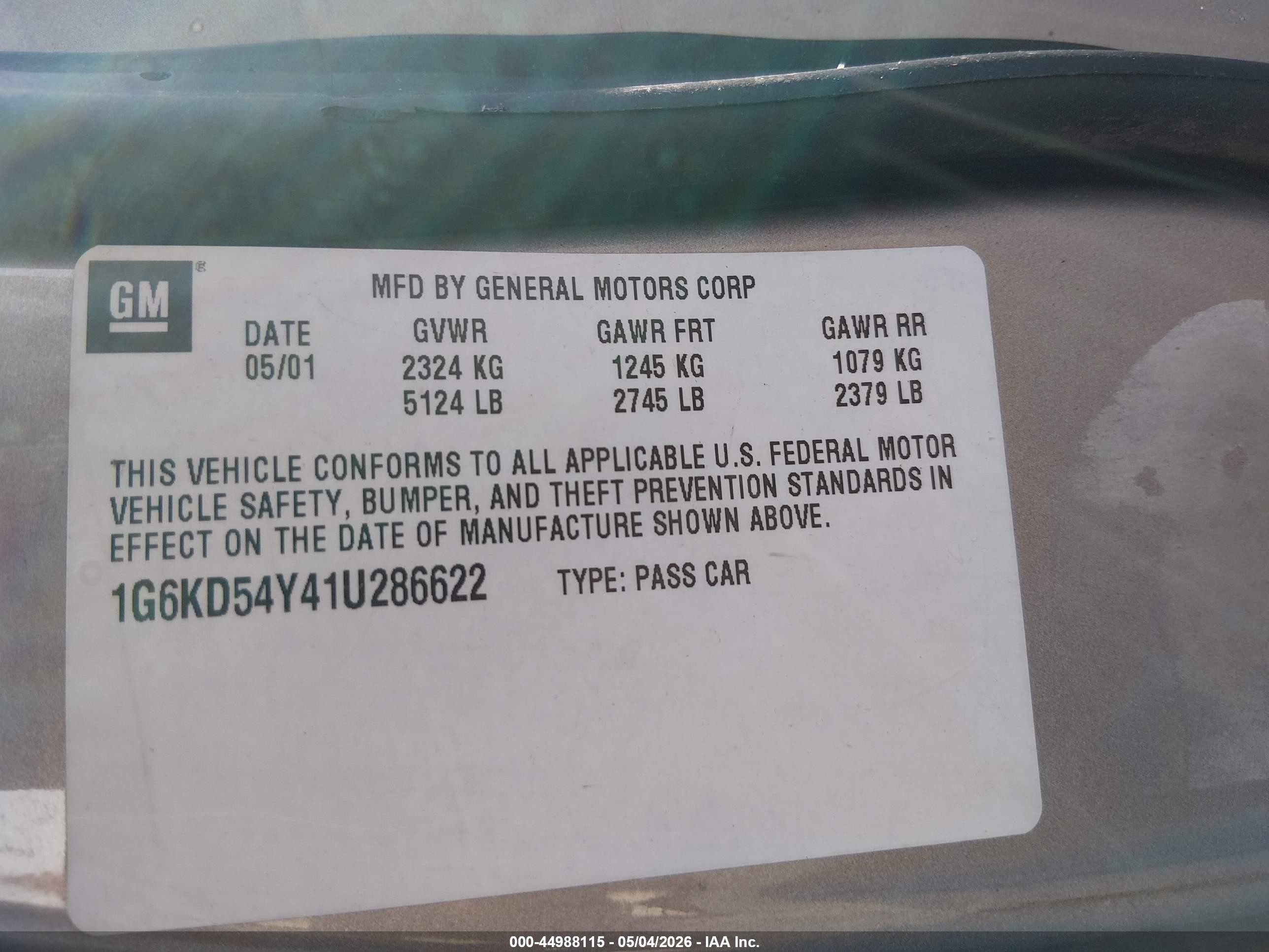 2001 Cadillac Deville Standard Золотой vin: 1G6KD54Y41U286622
