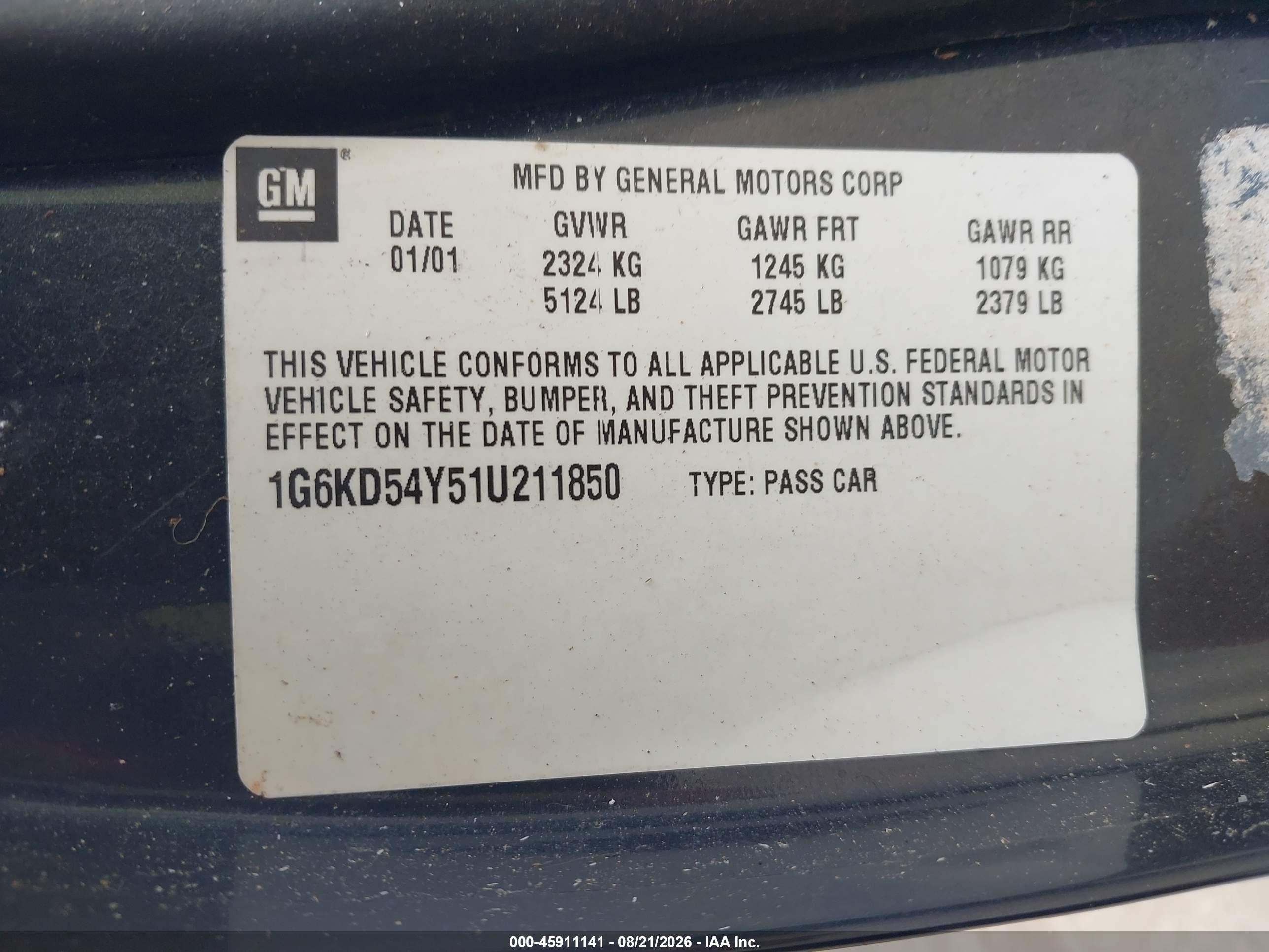 2001 Cadillac Deville Standard Gray vin: 1G6KD54Y51U211850