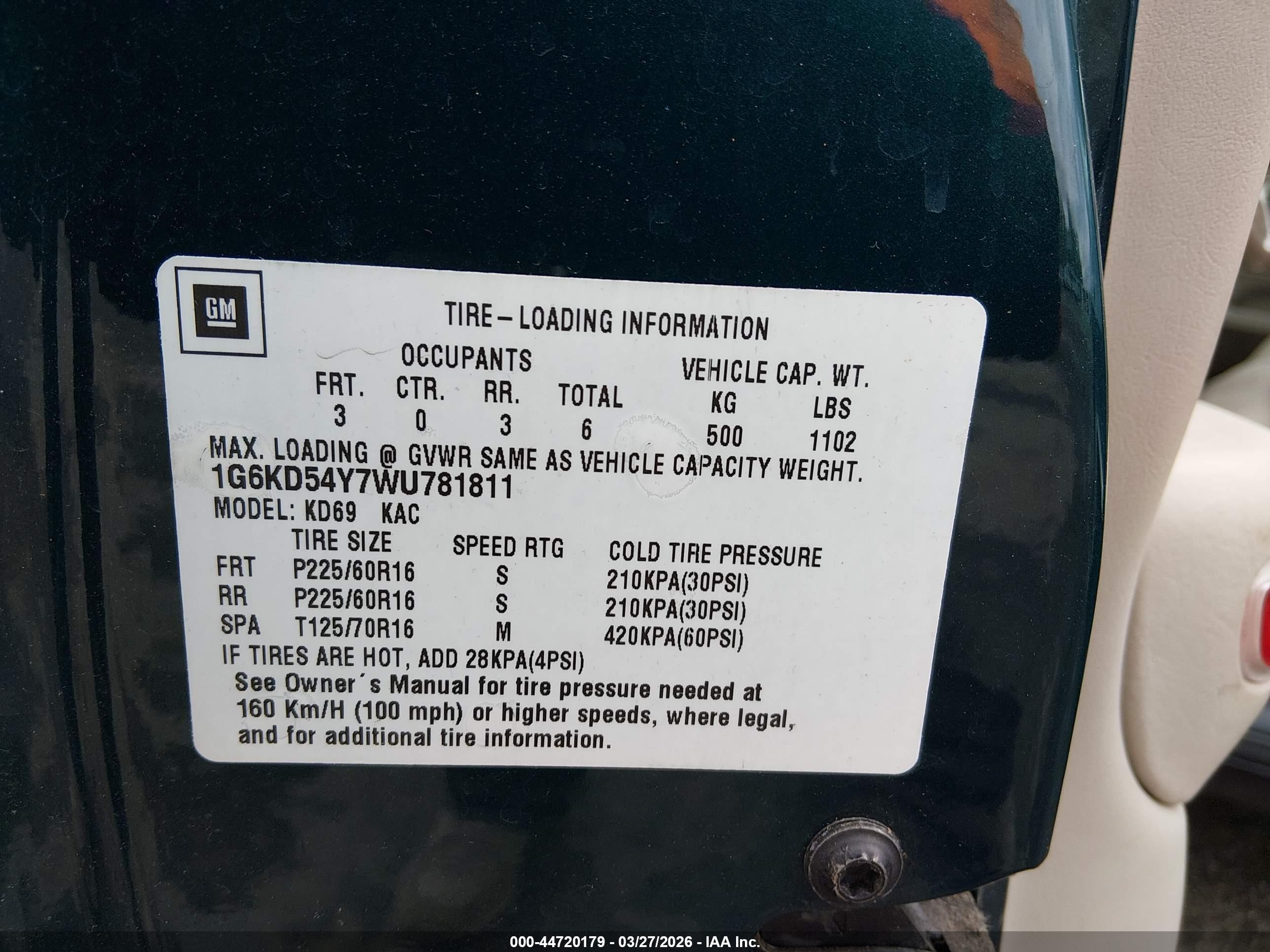 1998 Cadillac Deville Standard Green vin: 1G6KD54Y7WU781811