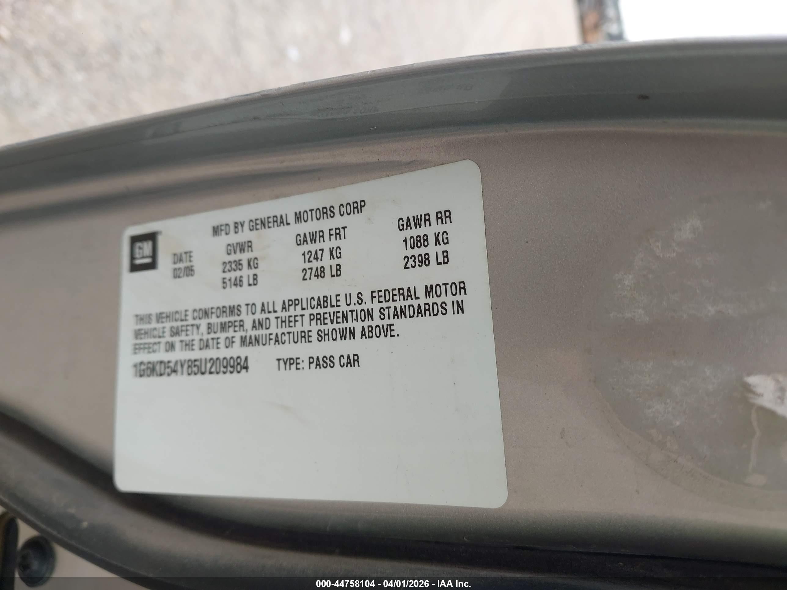 2005 Cadillac Deville Standard Gray vin: 1G6KD54Y85U209984