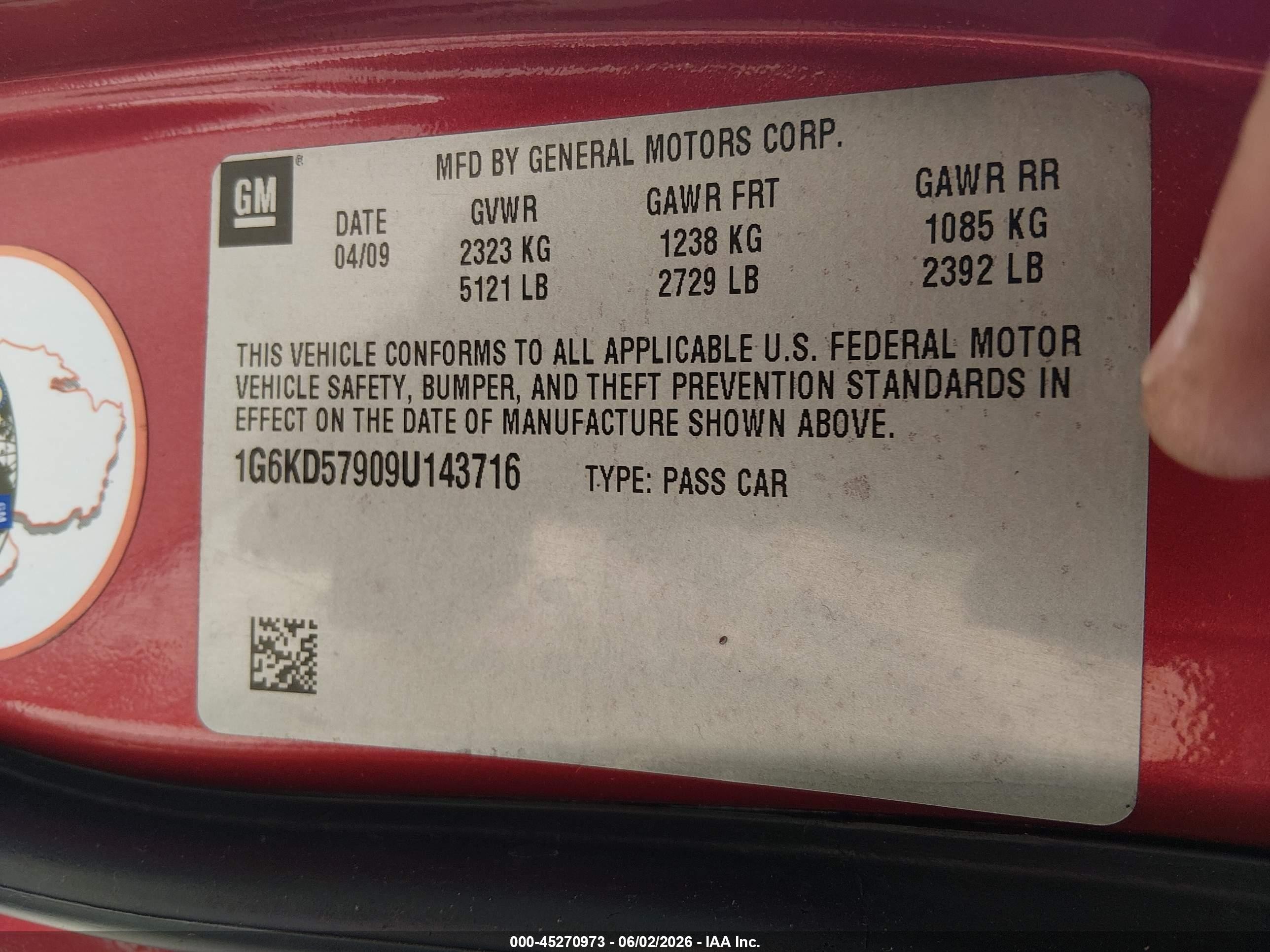 2009 Cadillac Dts 1se Red vin: 1G6KD57909U143716