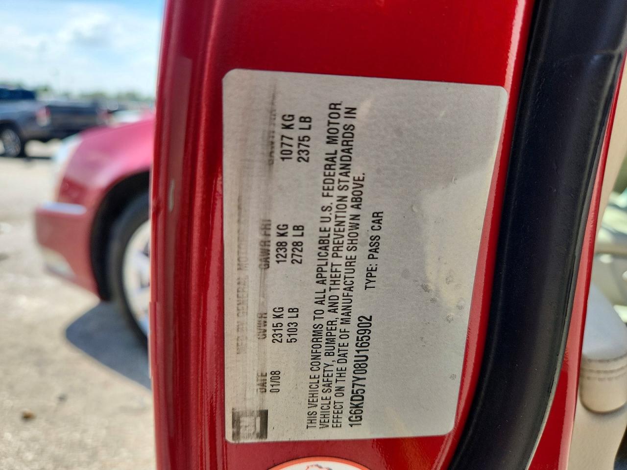 2008 Cadillac Dts Red vin: 1G6KD57Y08U165902