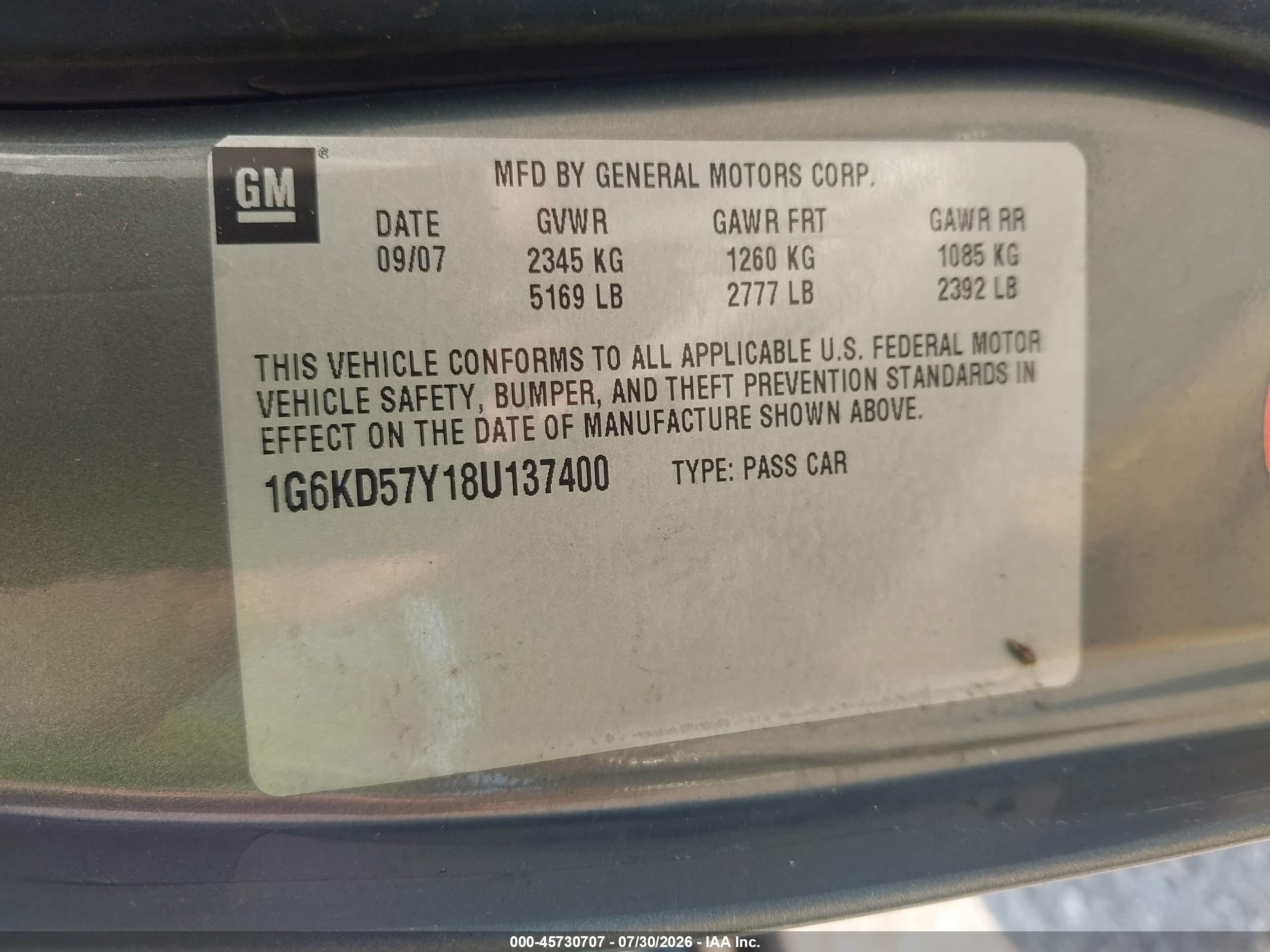 2008 Cadillac Dts 1sb Gray vin: 1G6KD57Y18U137400