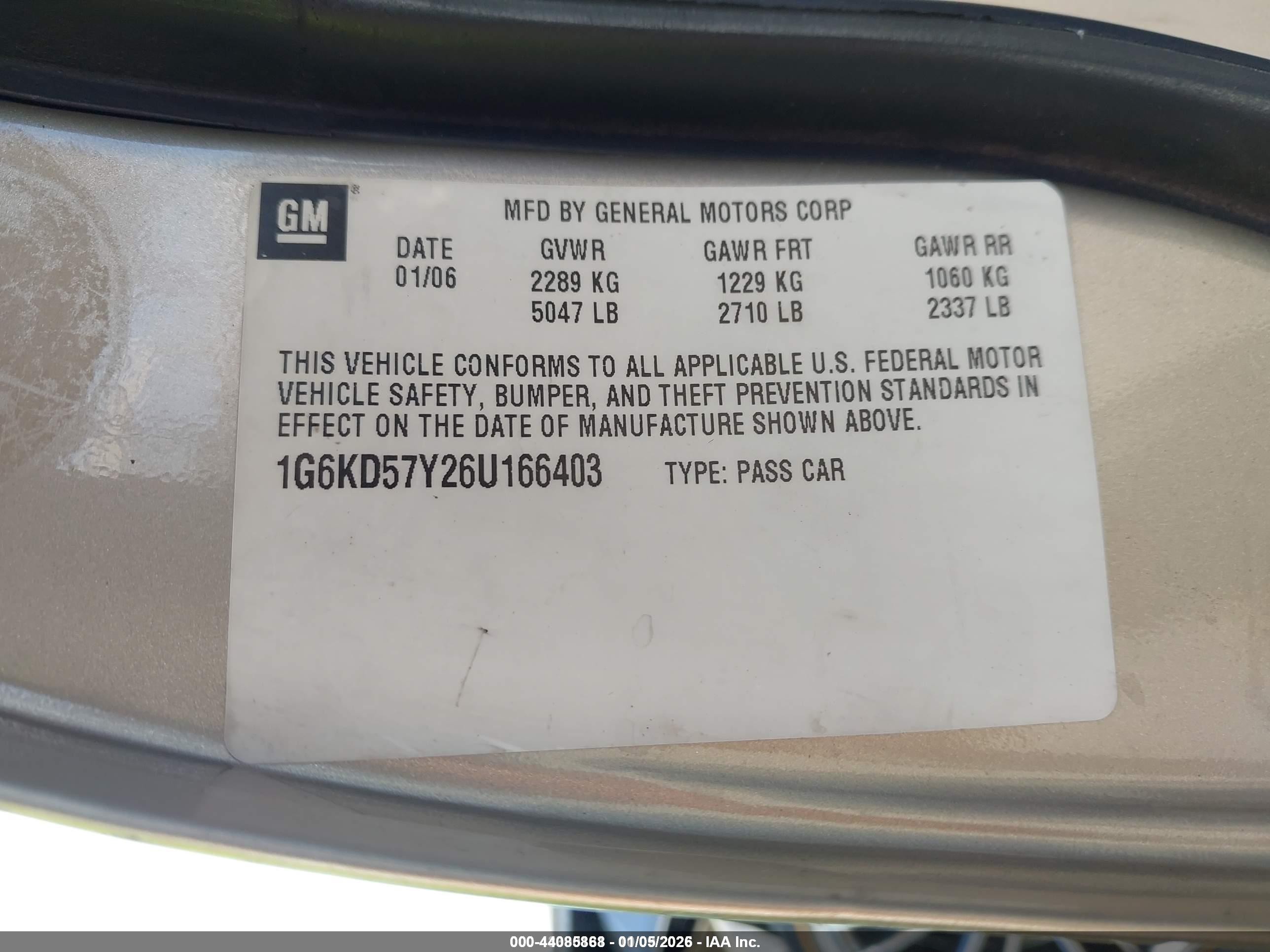 2006 Cadillac Dts Standard Gold vin: 1G6KD57Y26U166403