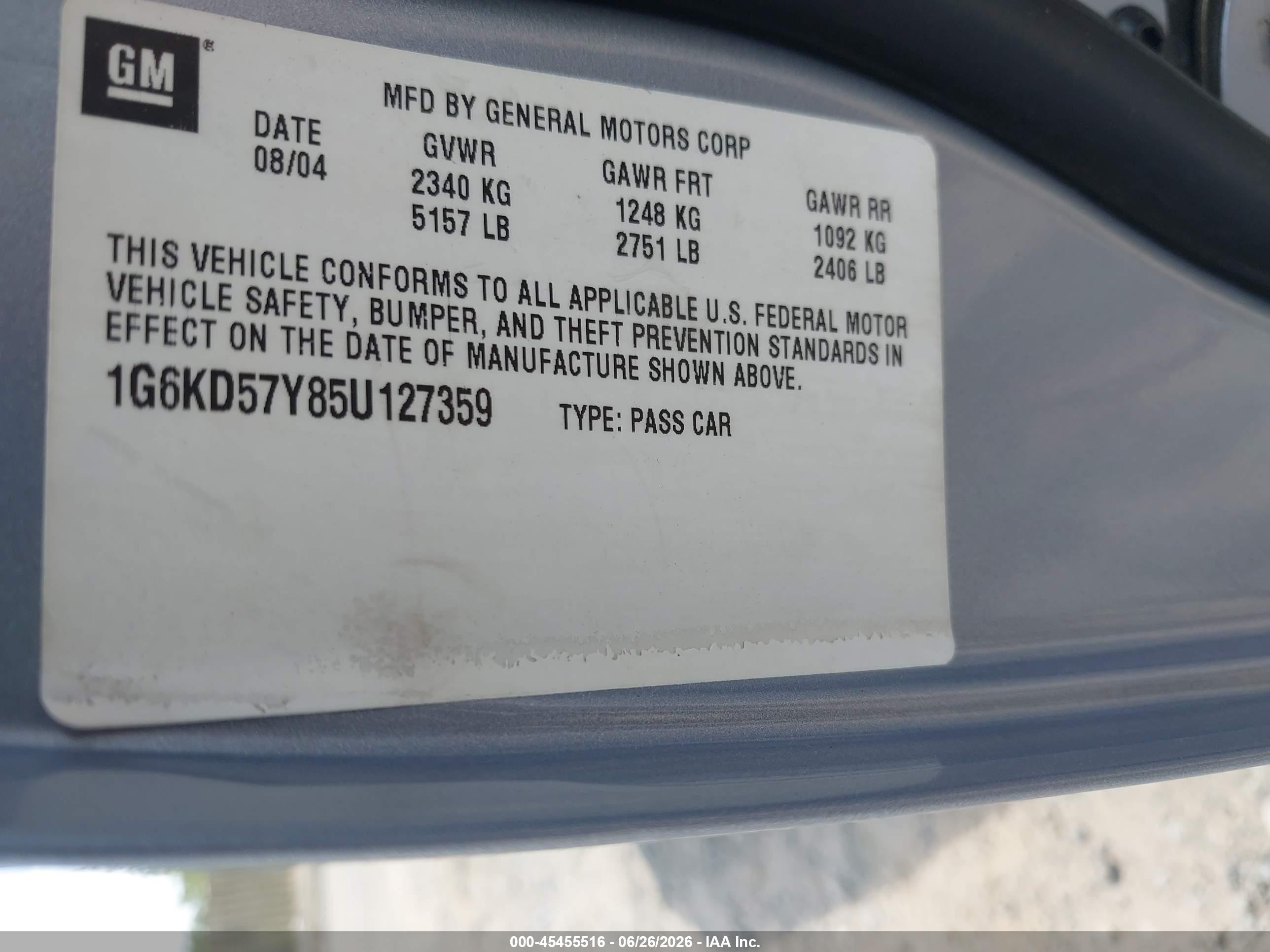 2005 Cadillac Deville   Light Blue vin: 1G6KD57Y85U127359