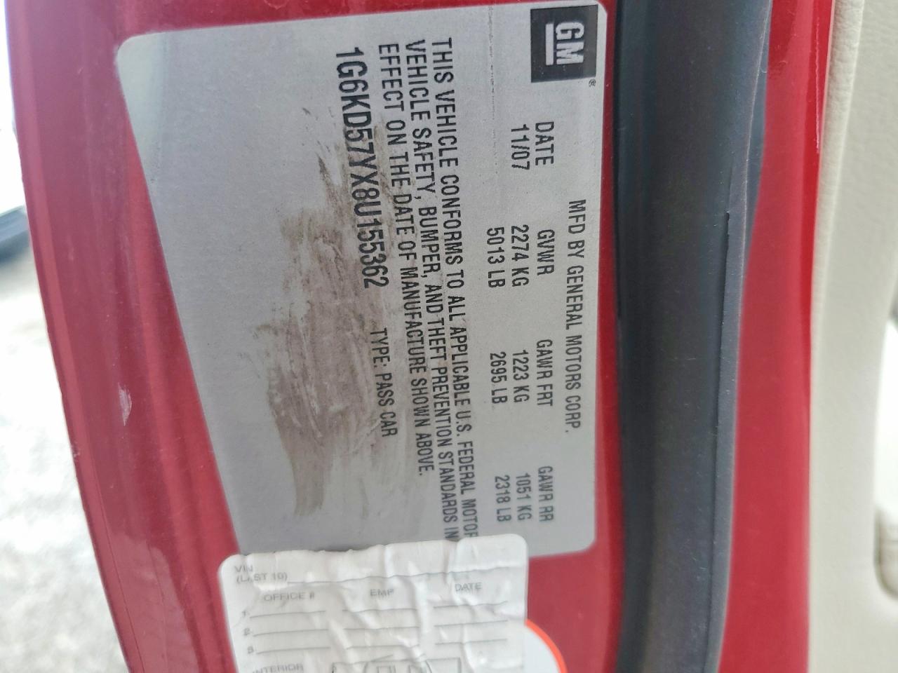 2008 Cadillac Dts Red vin: 1G6KD57YX8U155362