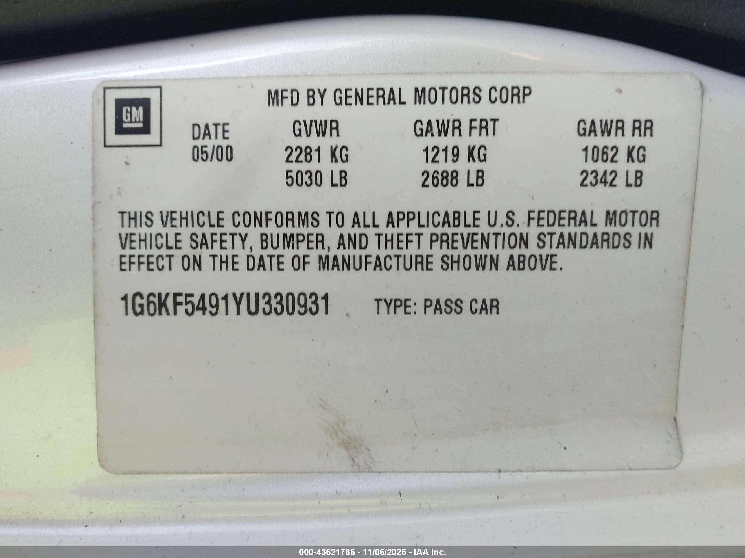 2000 Cadillac Deville Dts Cream vin: 1G6KF5491YU330931