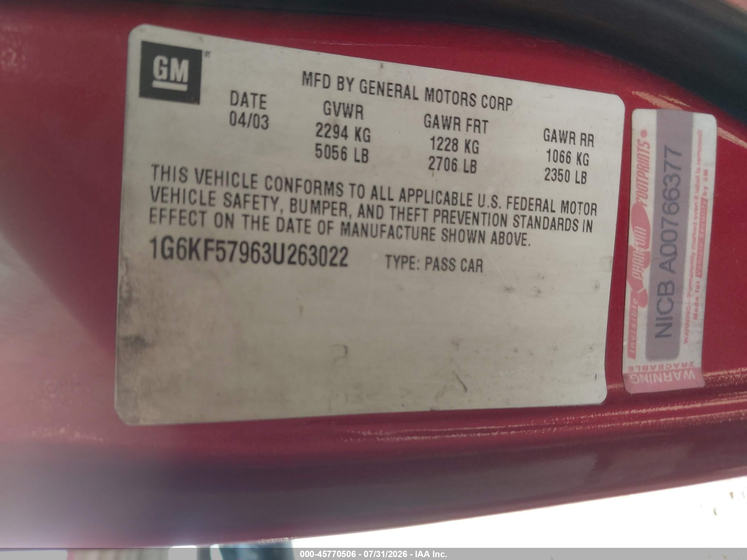 2003 Cadillac Deville Dts Red vin: 1G6KF57963U263022