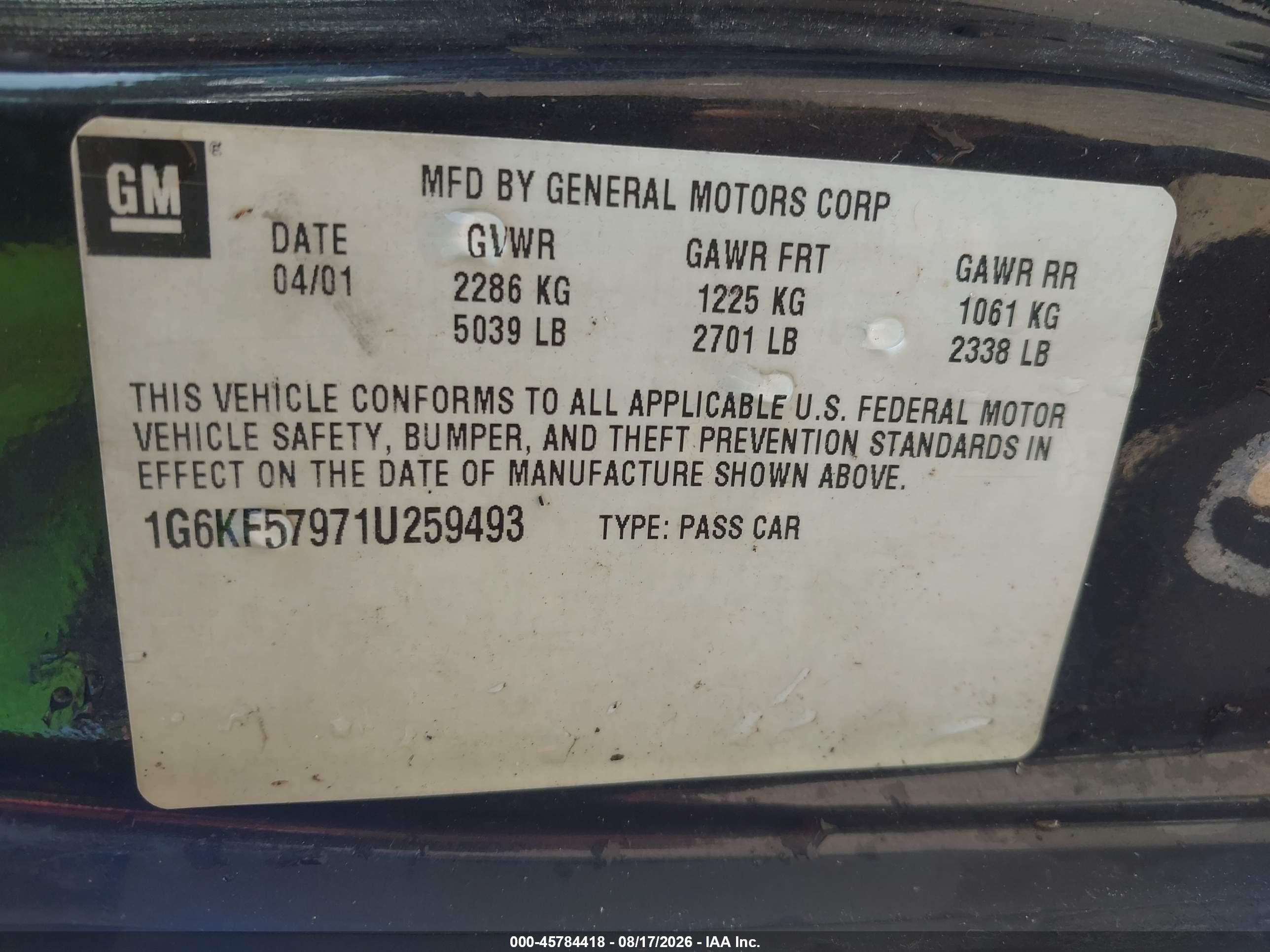 2001 Cadillac Deville Dts Черный vin: 1G6KF57971U259493