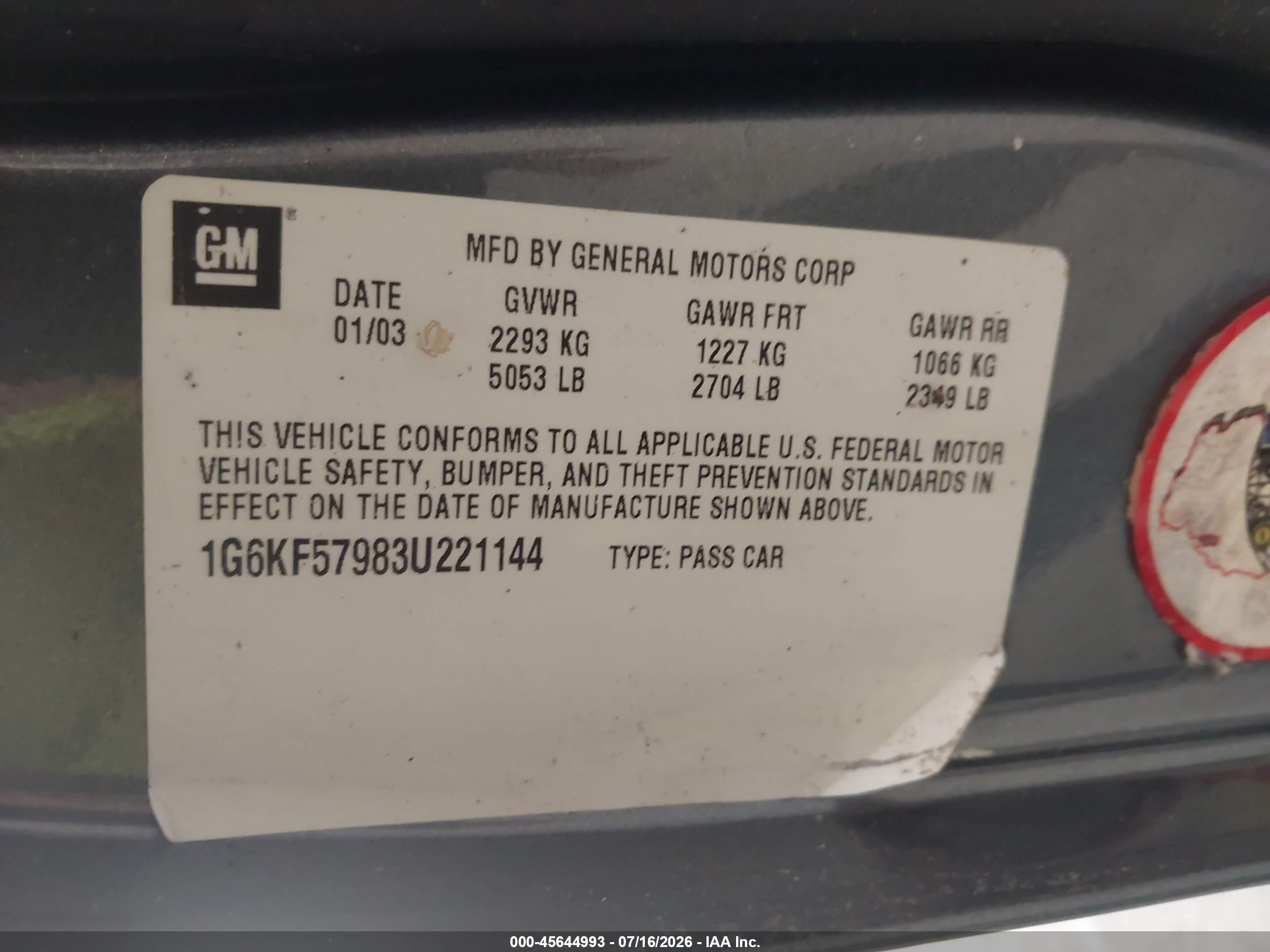 2003 Cadillac Deville Dts Gray vin: 1G6KF57983U221144