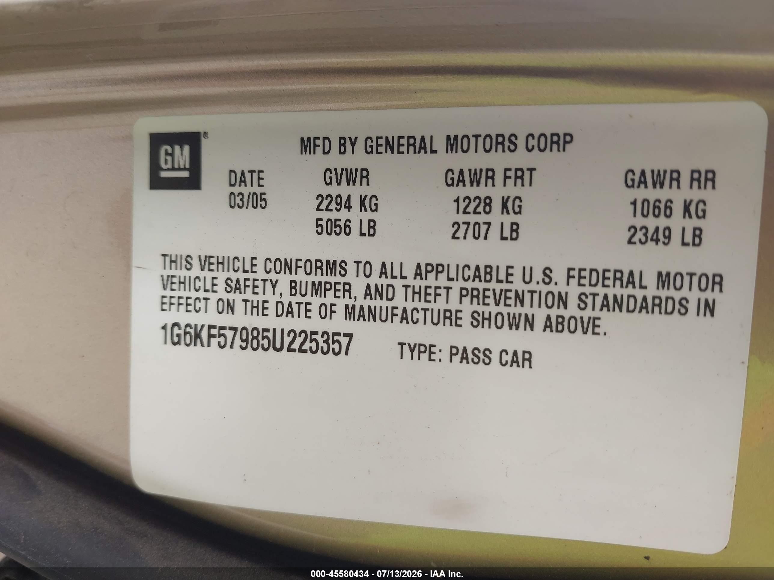 2005 Cadillac Deville Dts Gold vin: 1G6KF57985U225357