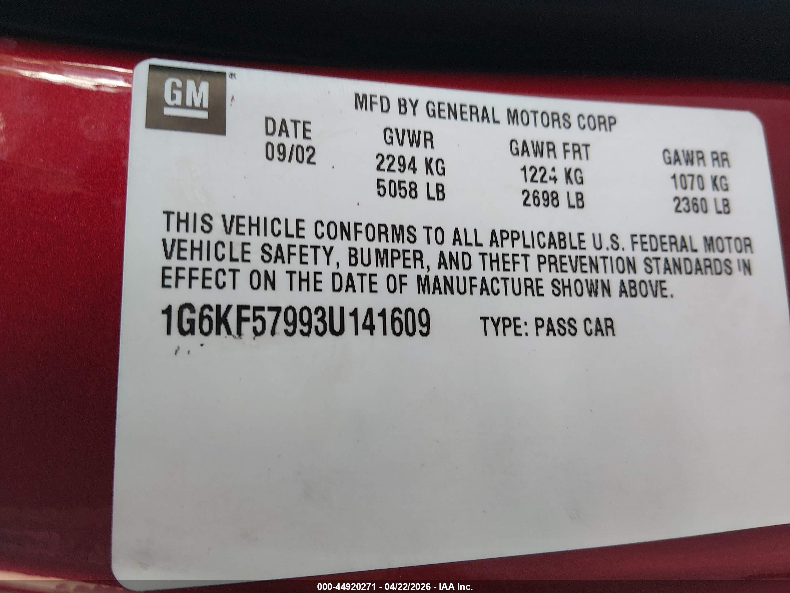 2003 Cadillac Deville Dts Red vin: 1G6KF57993U141609