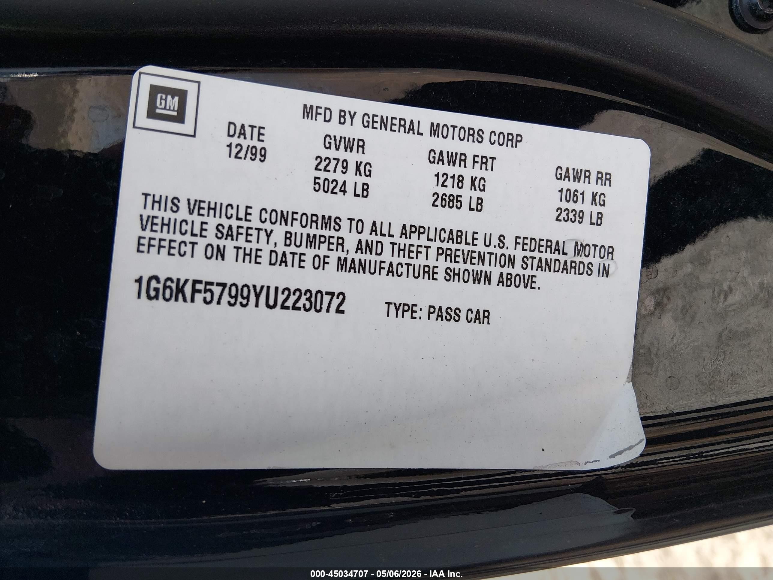 2000 Cadillac Deville Dts Black vin: 1G6KF5799YU223072