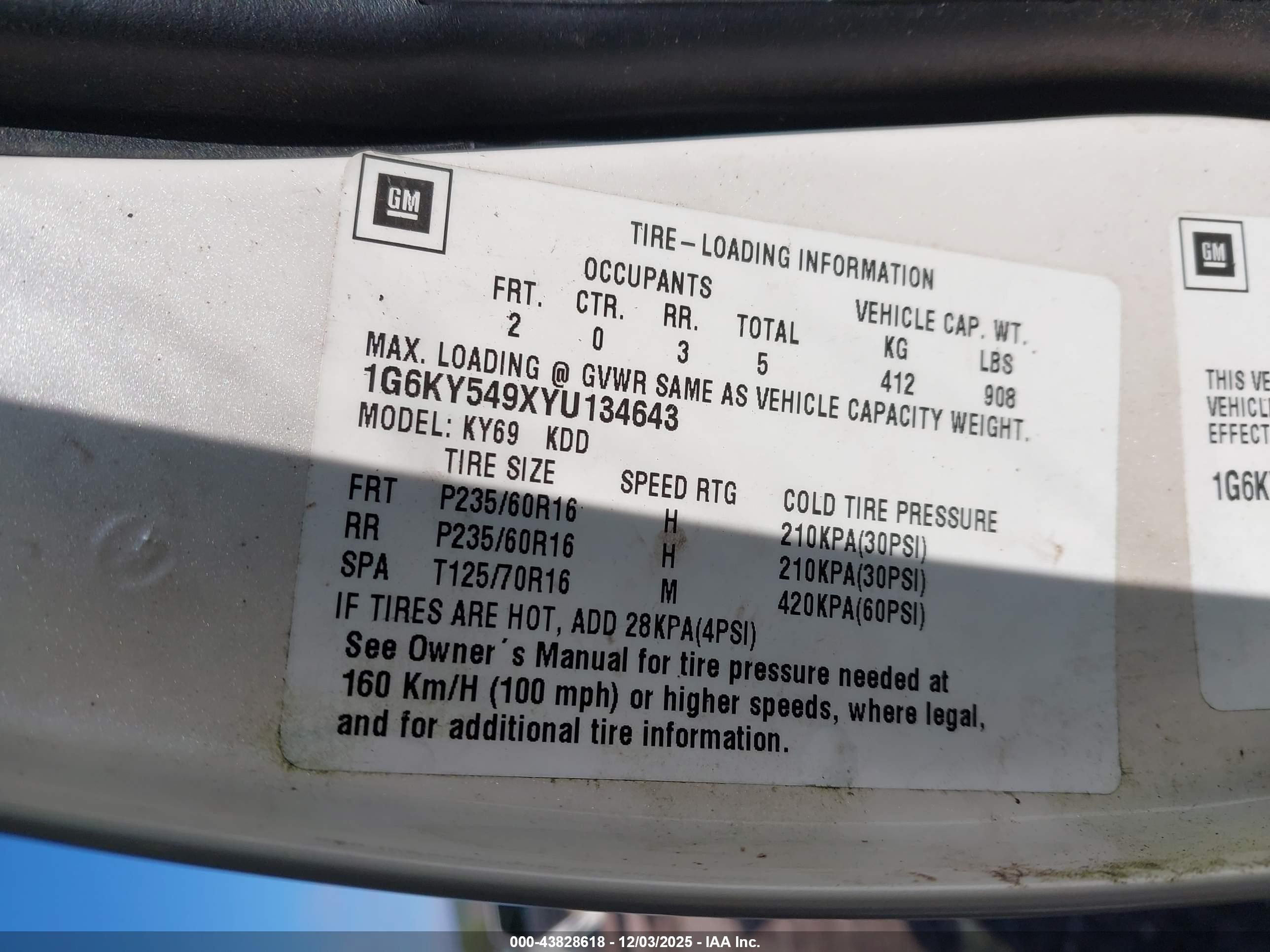 2000 Cadillac Seville Sts White vin: 1G6KY549XYU134643