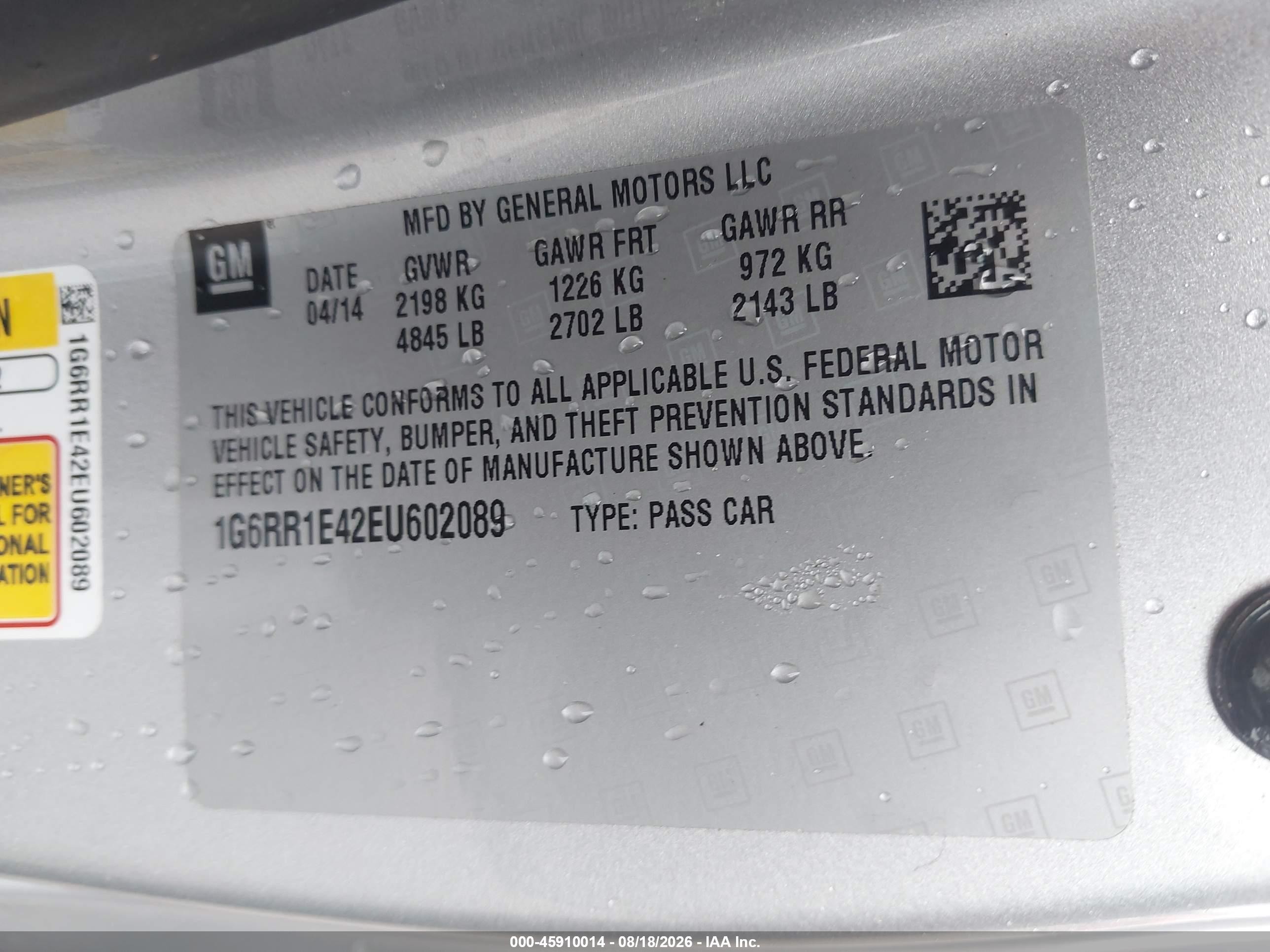 2014 Cadillac Elr Standard Silver vin: 1G6RR1E42EU602089