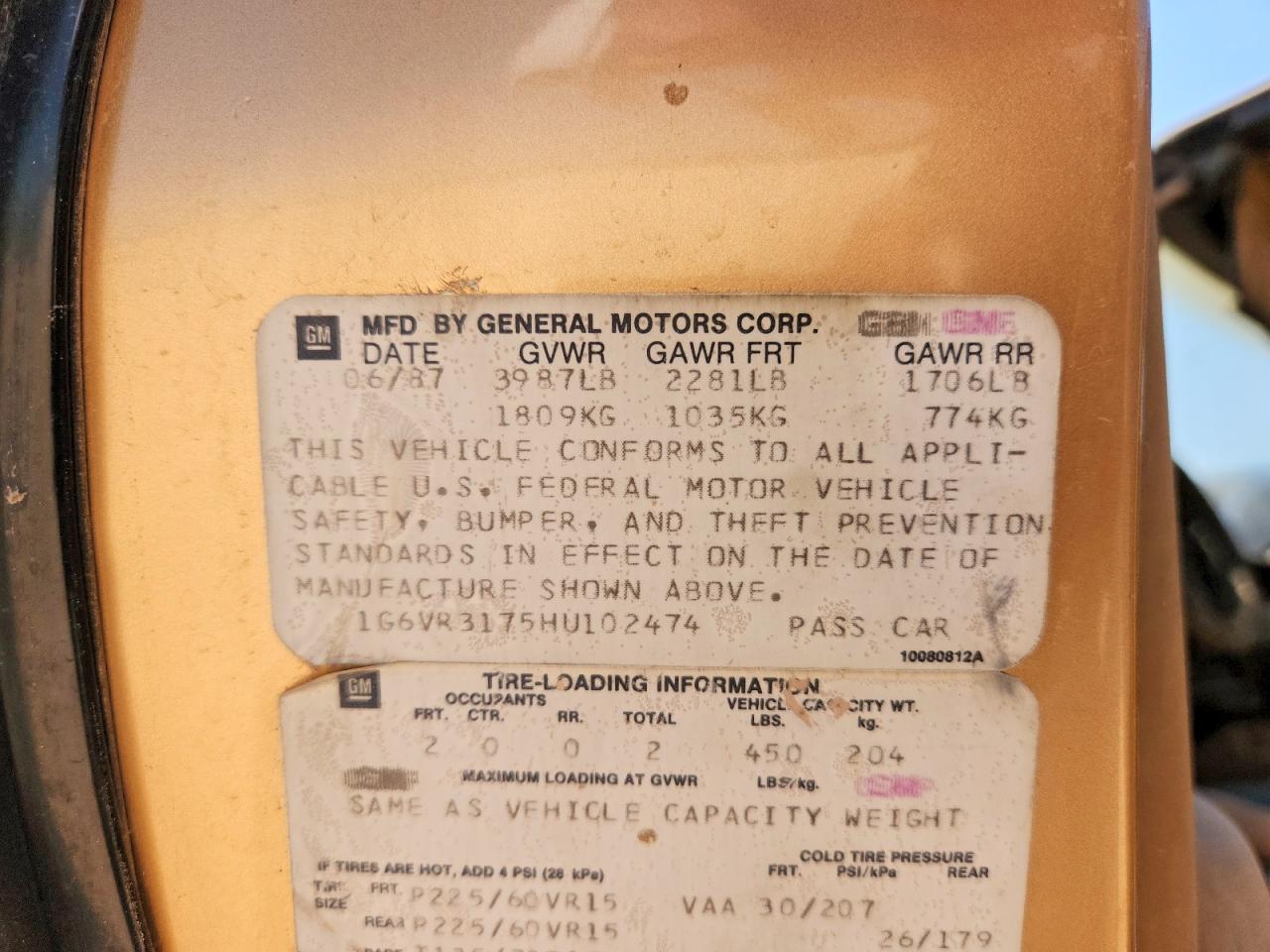 1986 Cadillac Allante Gold vin: 1G6VR3175HU102474