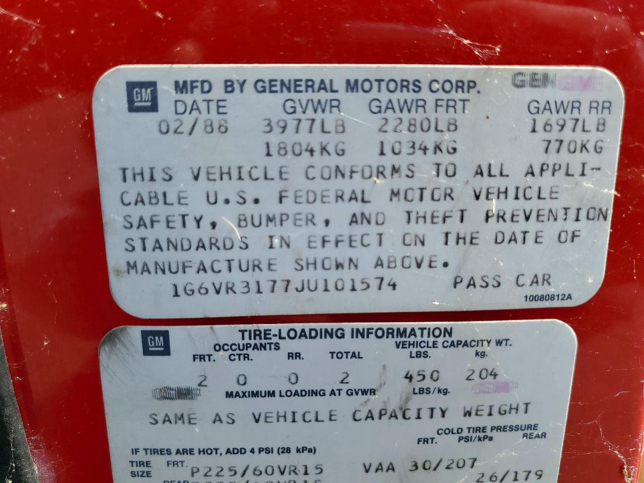1988 Cadillac Allante Red vin: 1G6VR3177JU101574