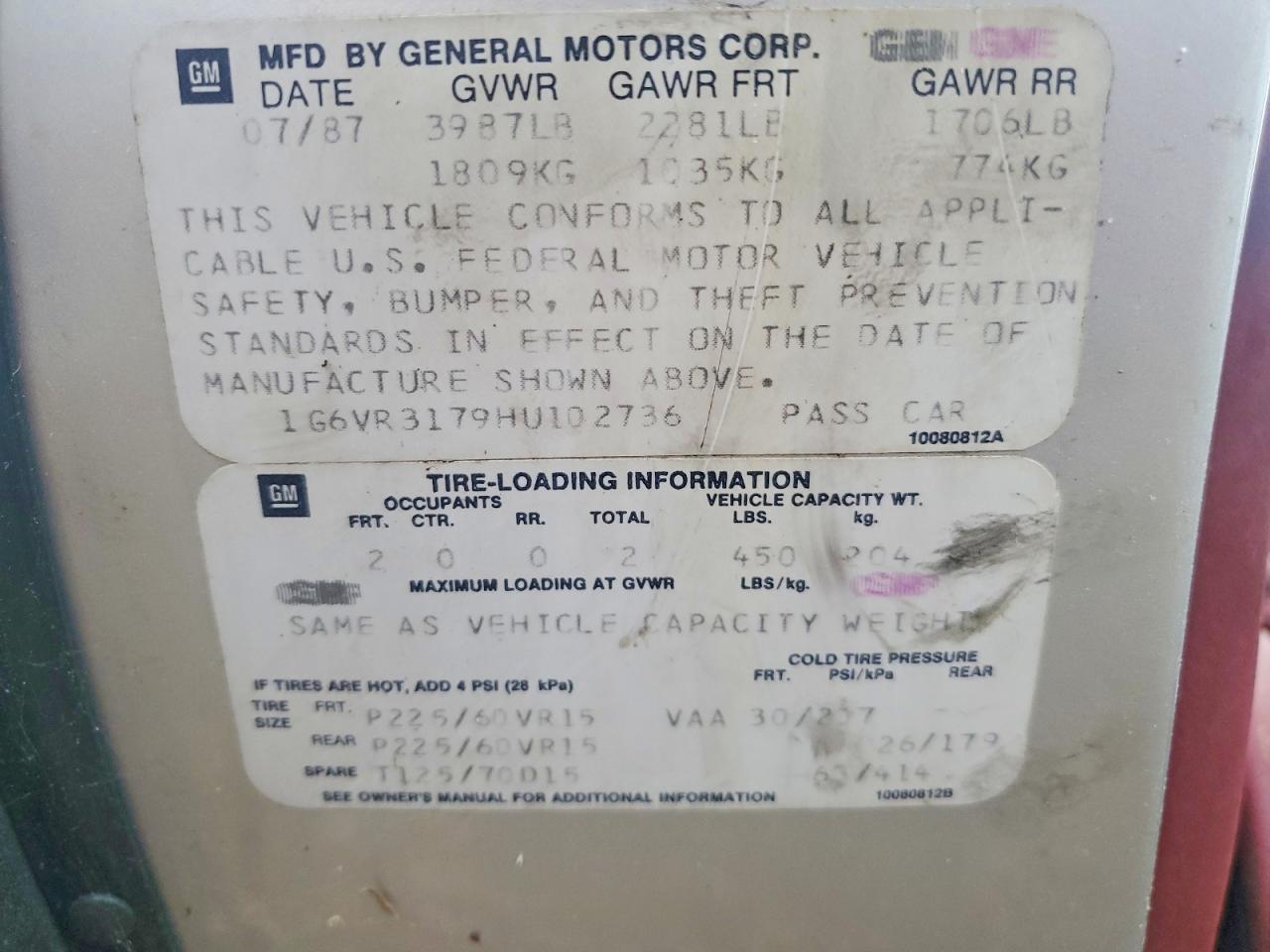 1987 Cadillac Allante Silver vin: 1G6VR3179HU102736