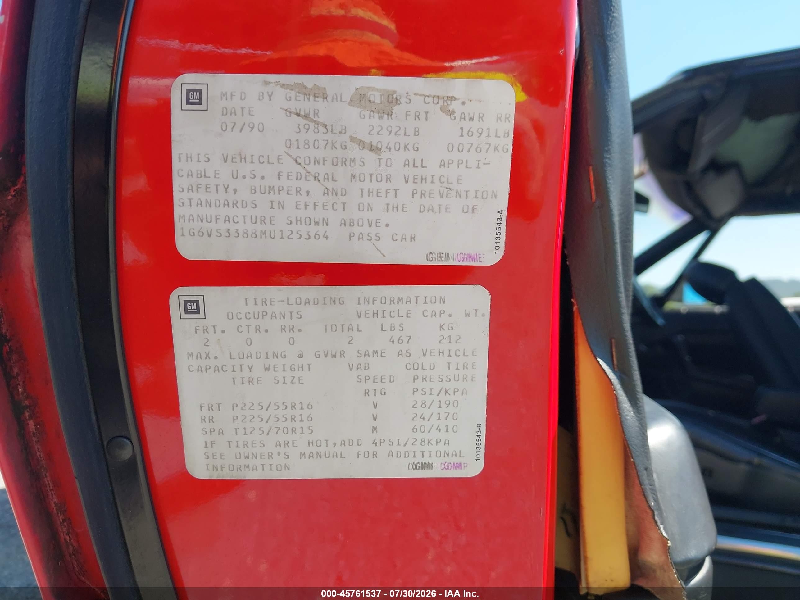 1991 Cadillac Allante   Red vin: 1G6VS3388MU125364