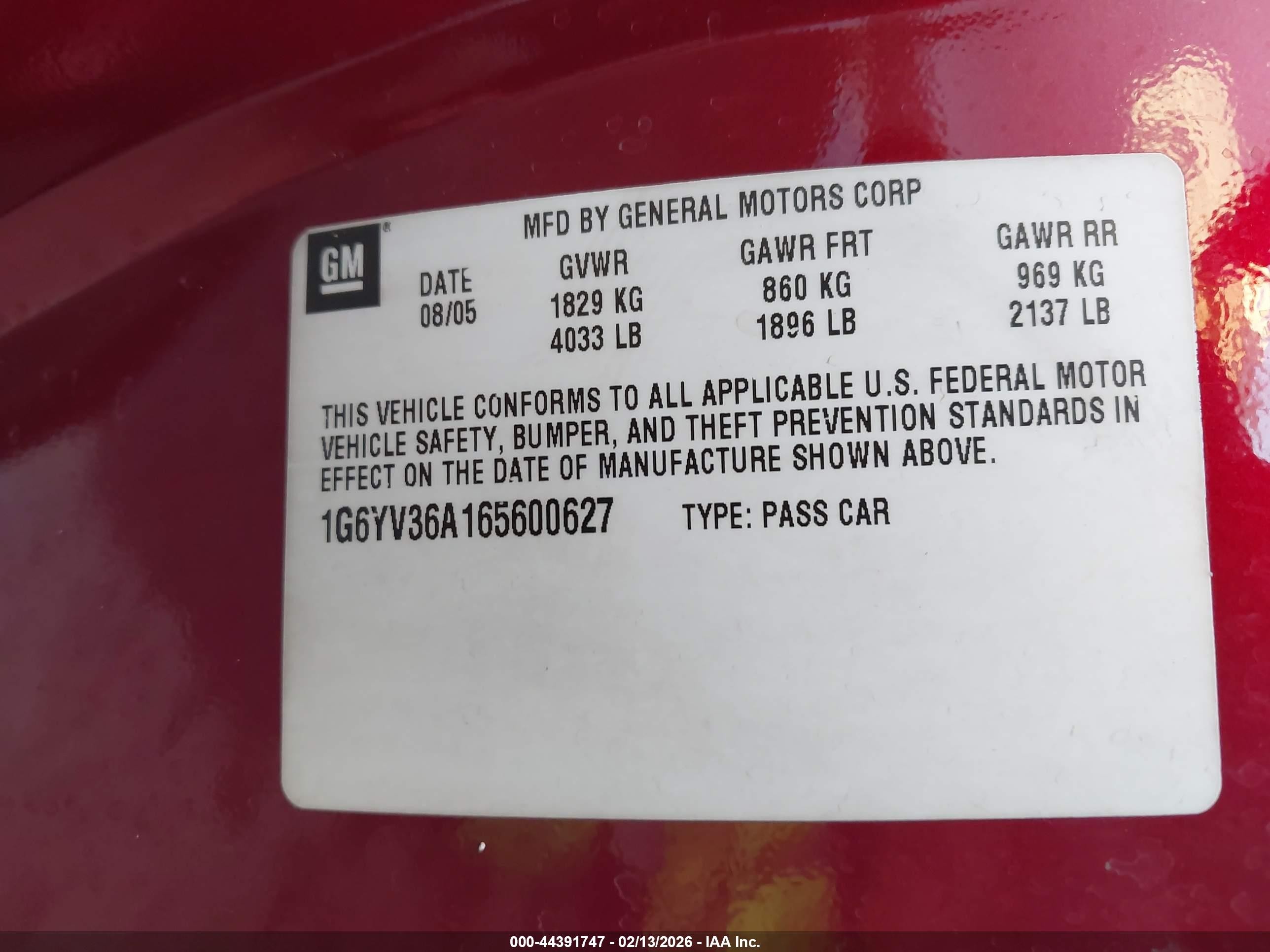 2006 Cadillac Xlr Standard Red vin: 1G6YV36A165600627