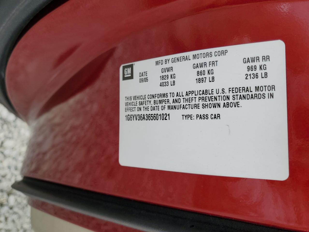 2006 Cadillac Xlr Red vin: 1G6YV36A365601021
