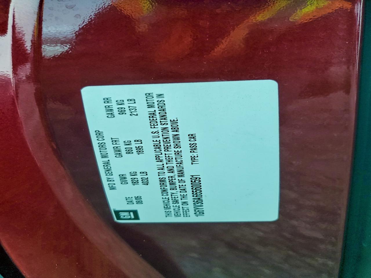 2006 Cadillac Xlr Red vin: 1G6YV36A665600591