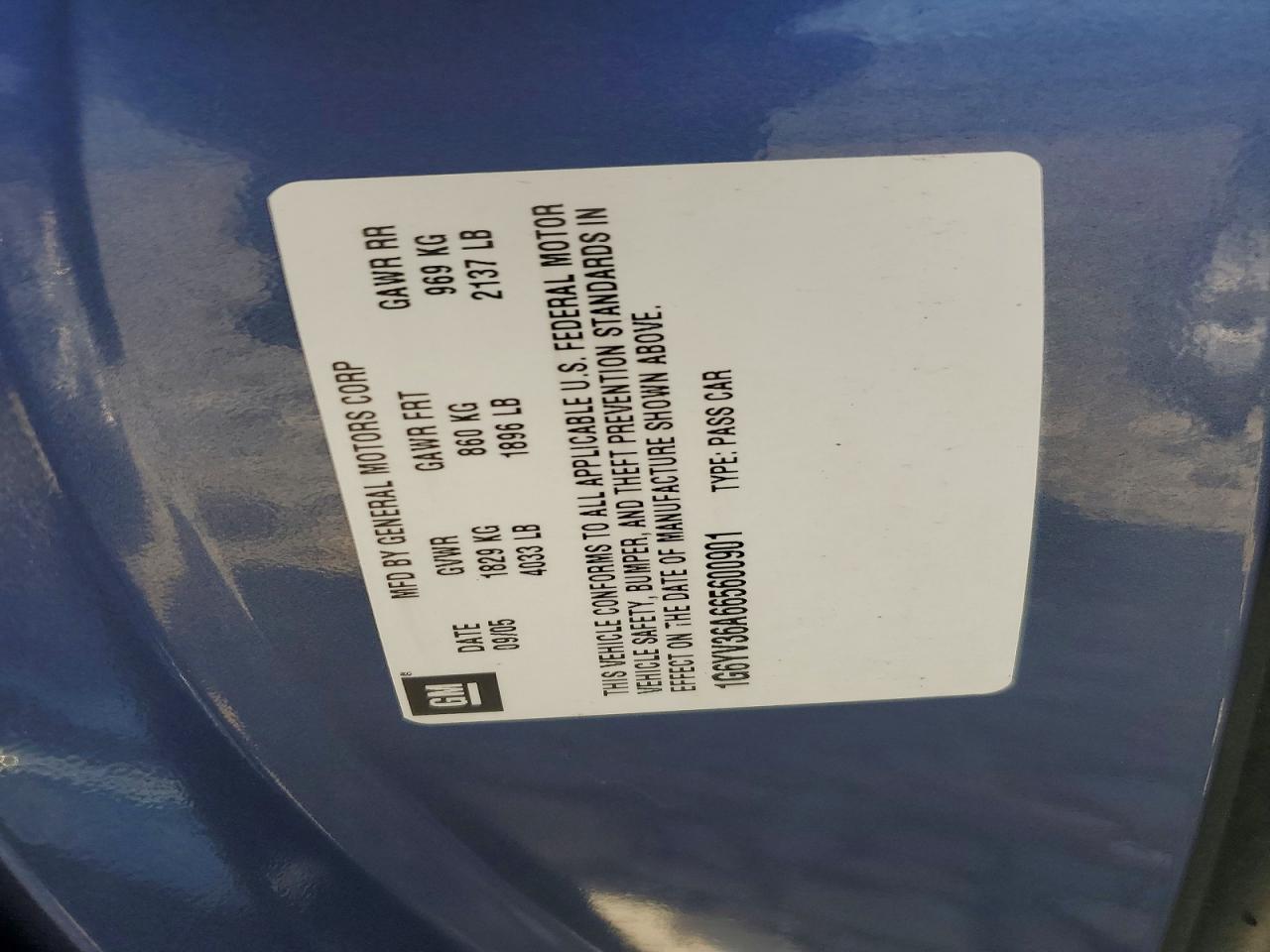 2006 Cadillac Xlr Blue vin: 1G6YV36A665600901