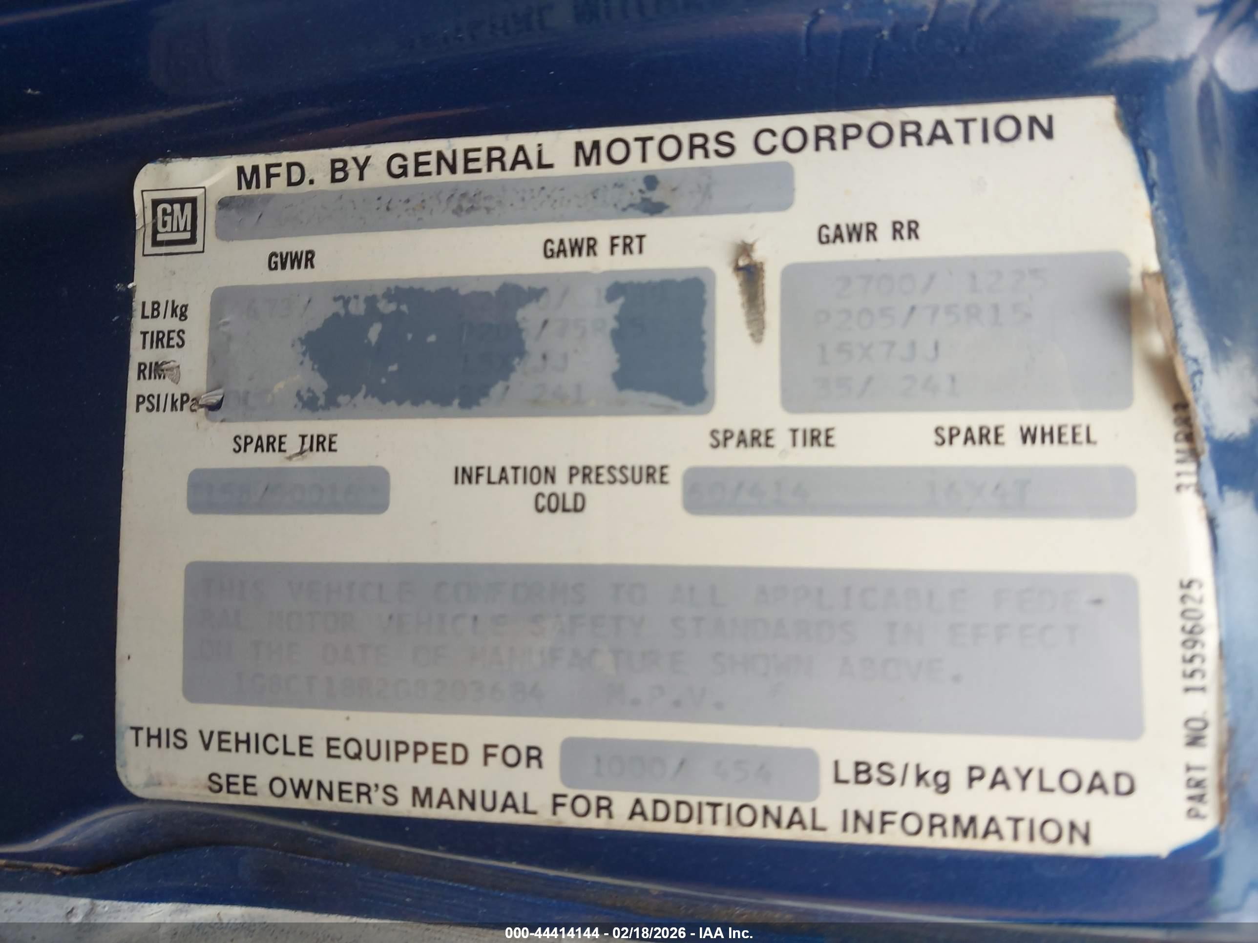 1986 Chevrolet Blazer S10 Blue vin: 1G8CT18R2G8203684