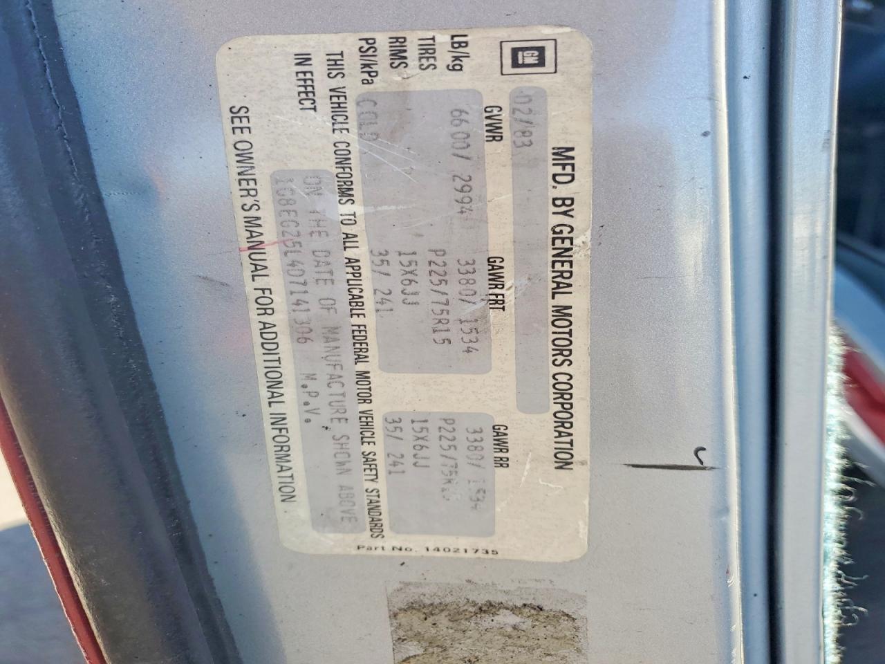 1983 Chevrolet G20 Gray vin: 1G8EG25L4D7141306