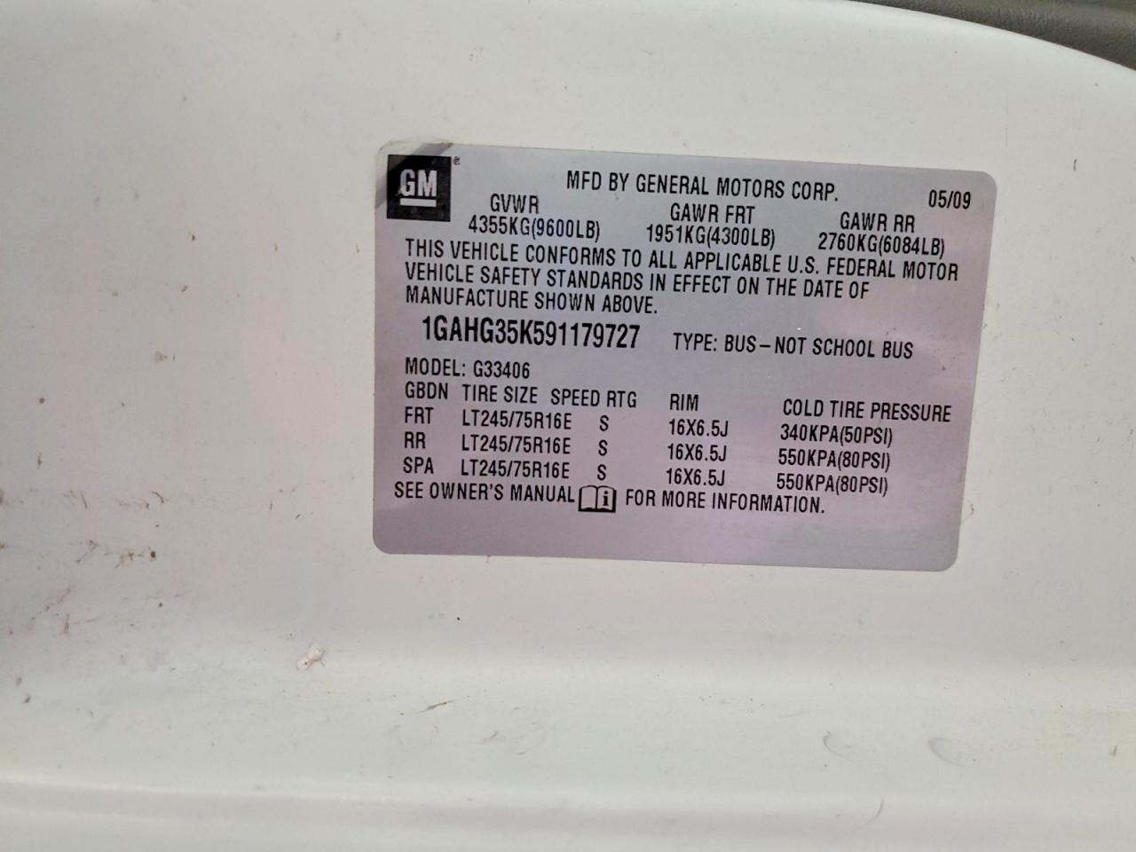 2009 Chevrolet Express G3500 White vin: 1GAHG35K591179727