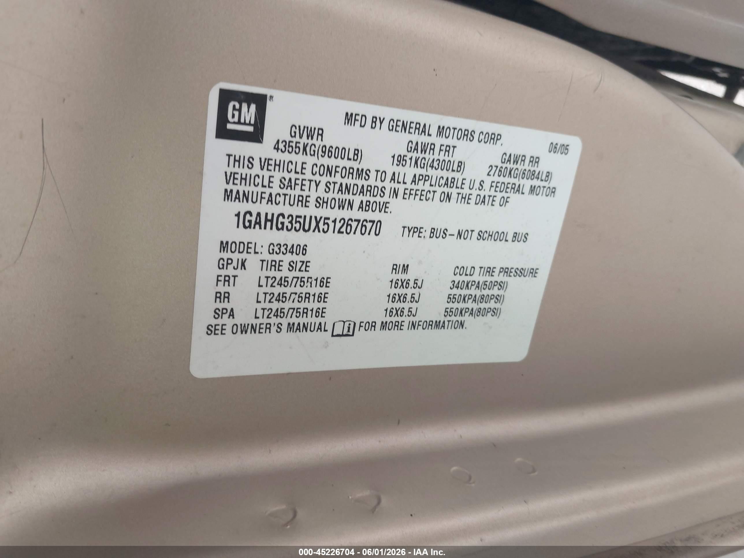 2005 Chevrolet Express   Gold vin: 1GAHG35UX51267670