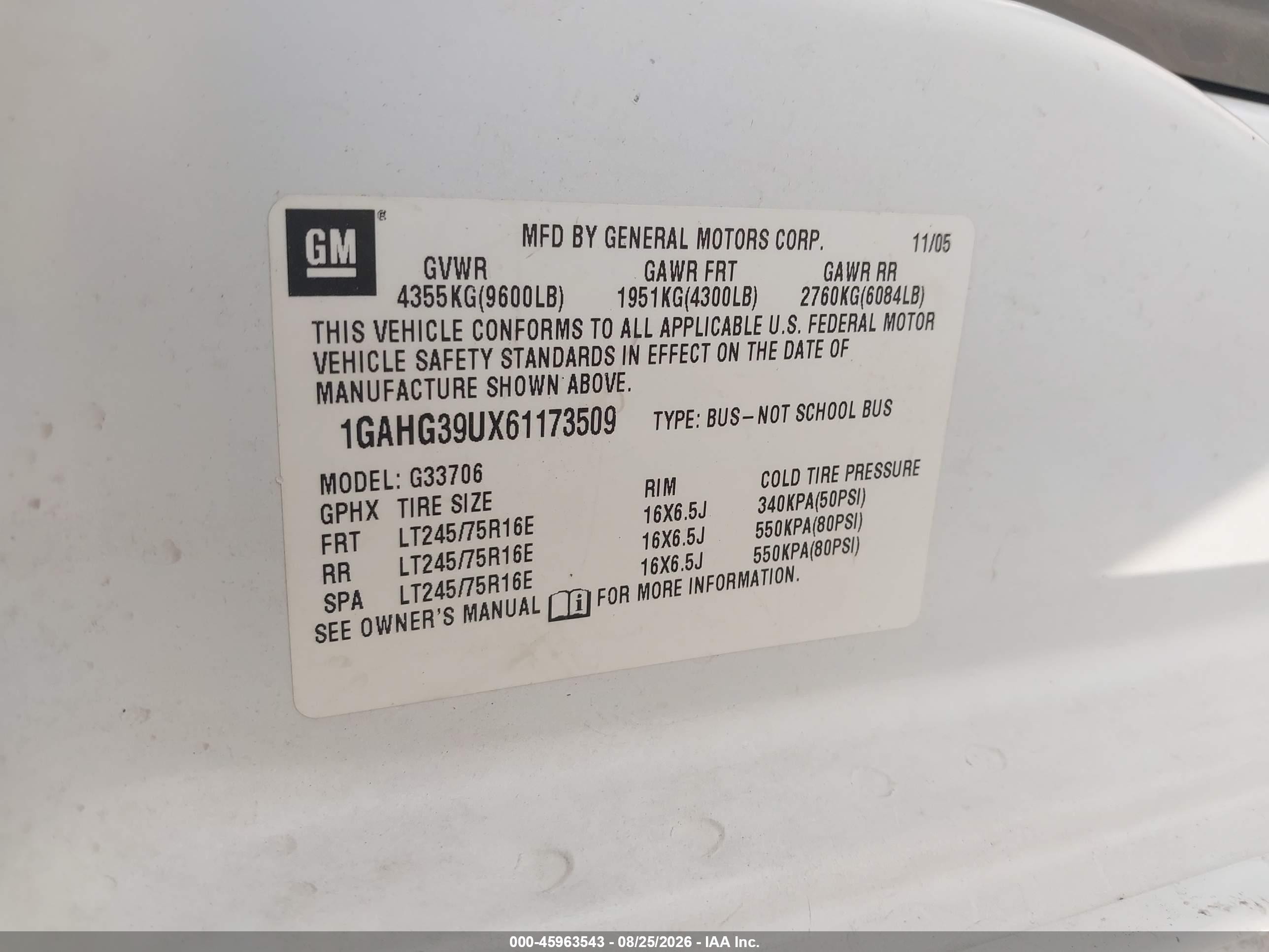 2006 Chevrolet Express Passenger Ls White vin: 1GAHG39UX61173509