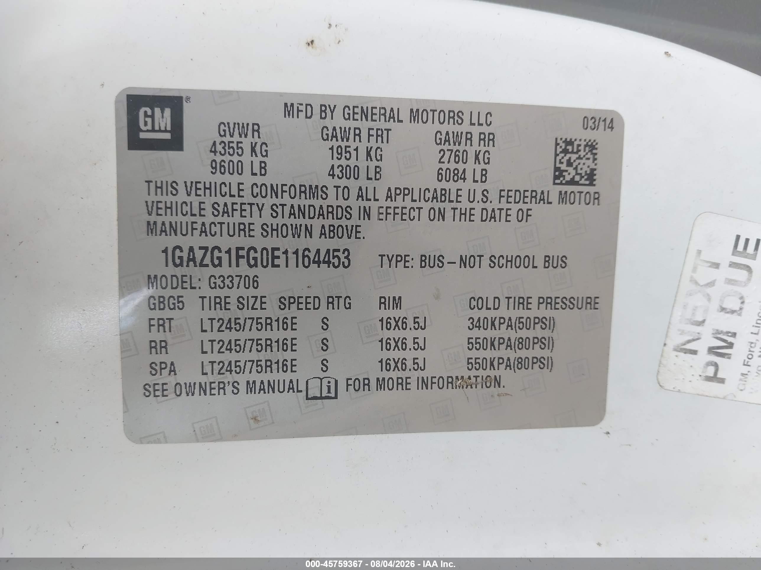 2014 Chevrolet Express 3500 Lt White vin: 1GAZG1FG0E1164453