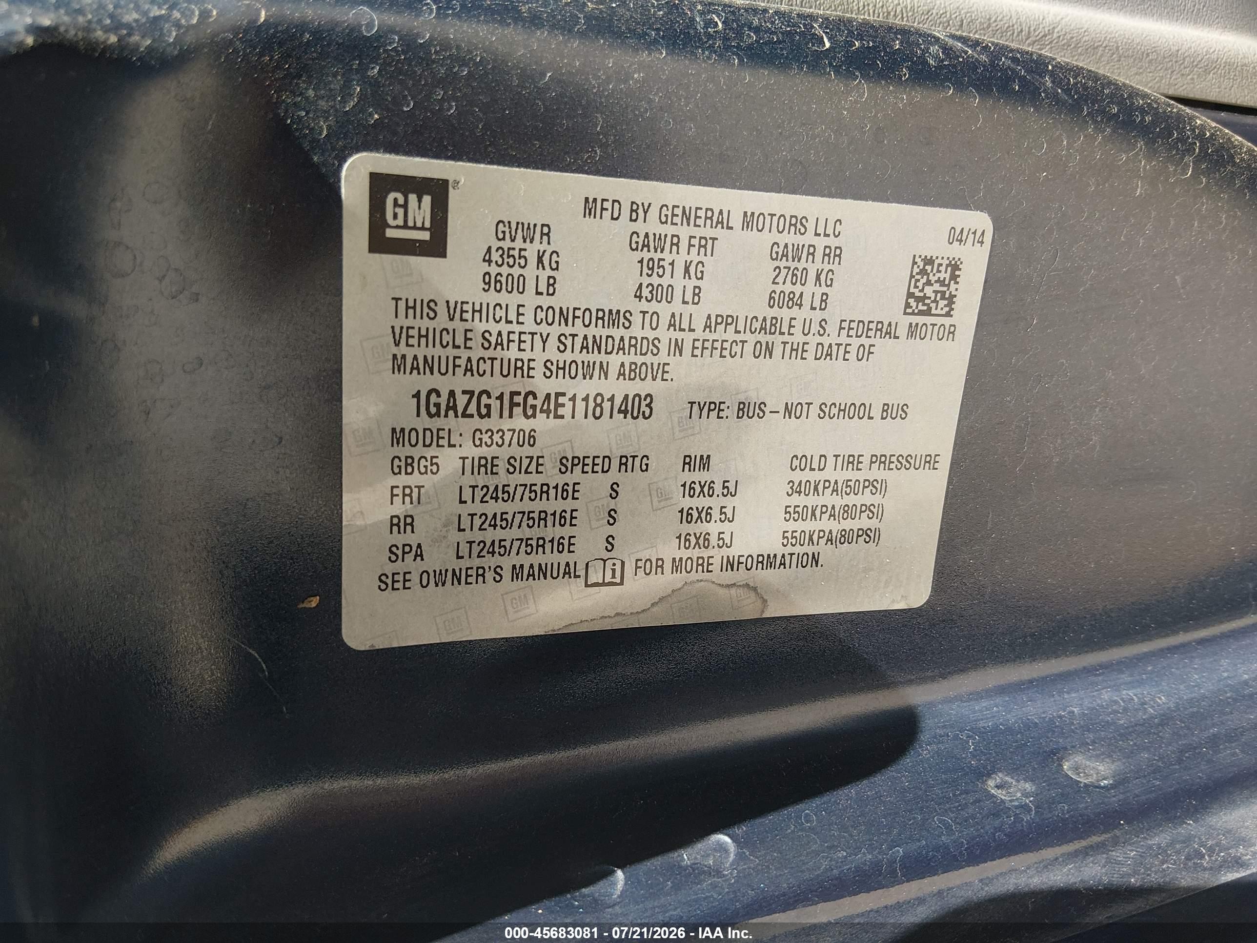 2014 Chevrolet Express 3500 Lt Dark Blue vin: 1GAZG1FG4E1181403