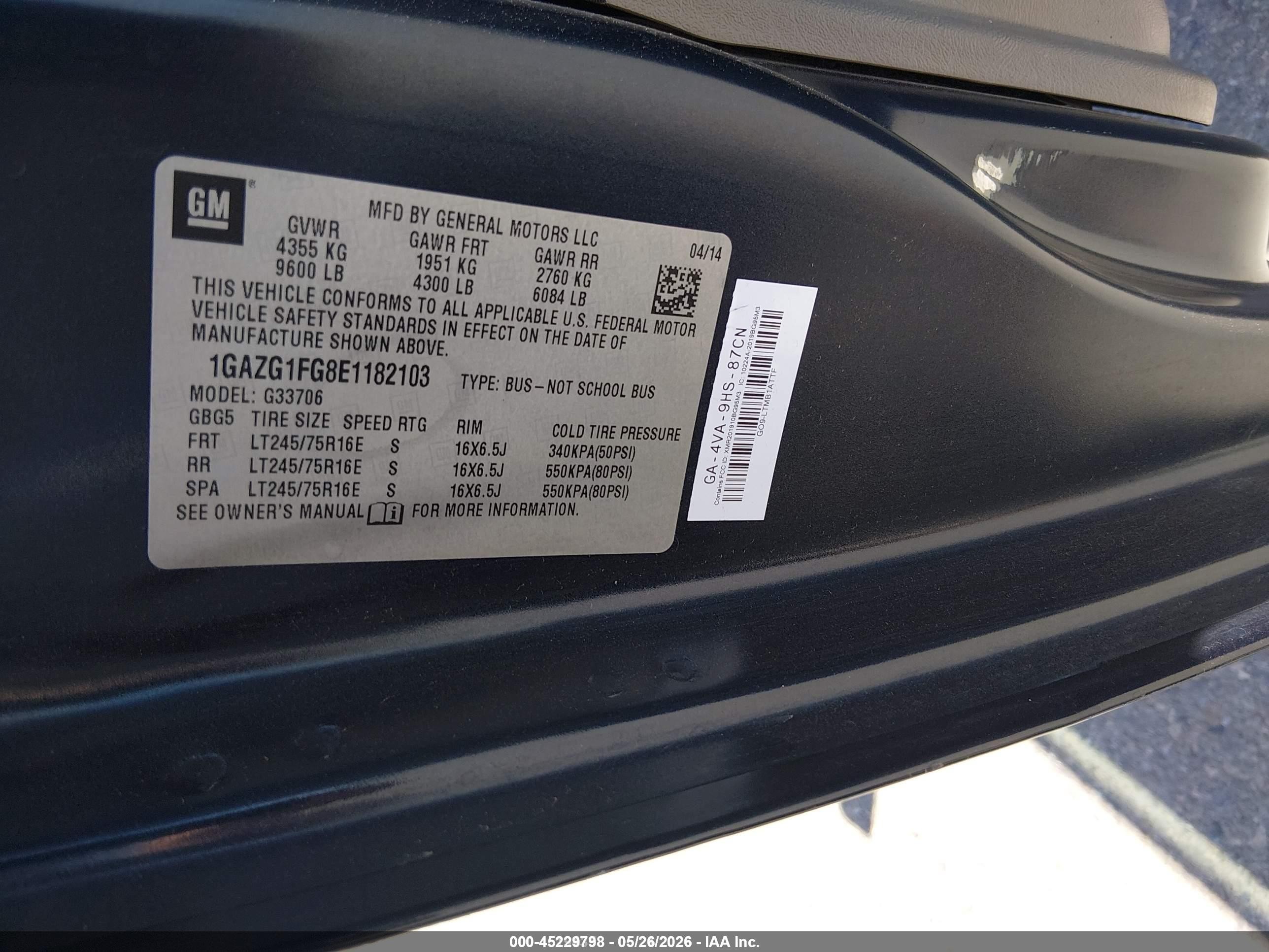 2014 Chevrolet Express 3500 Lt Blue vin: 1GAZG1FG8E1182103