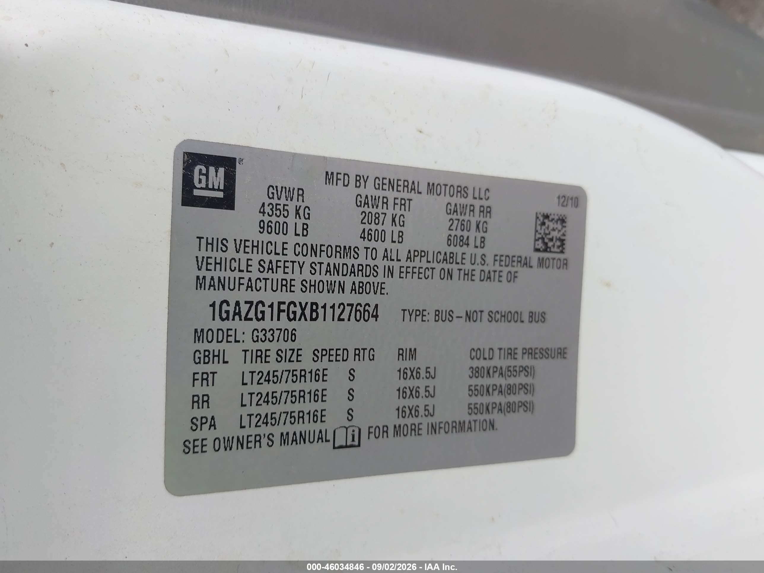 2011 Chevrolet Express 3500 Lt White vin: 1GAZG1FGXB1127664