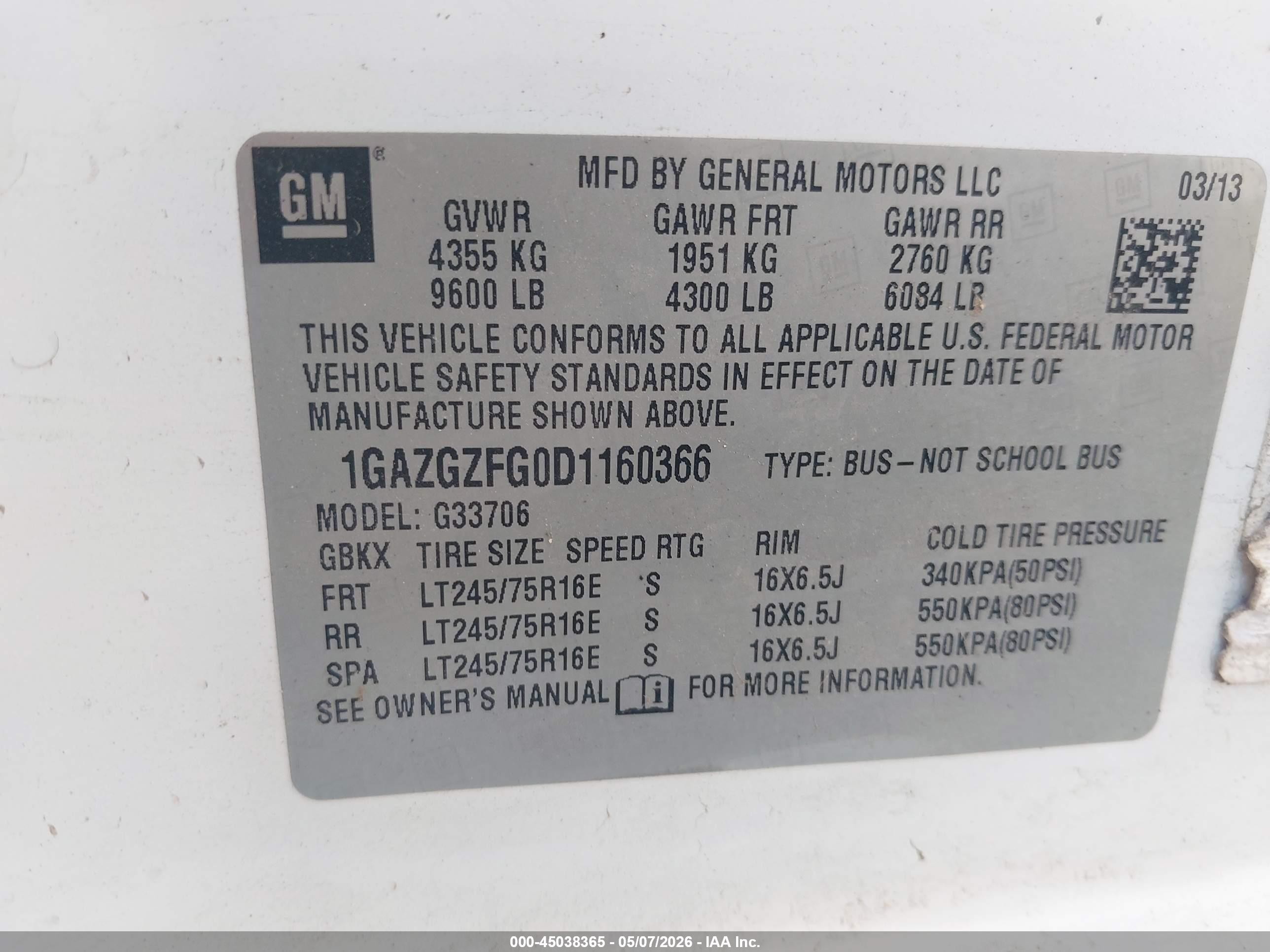 2013 Chevrolet Express 3500 Ls White vin: 1GAZGZFG0D1160366