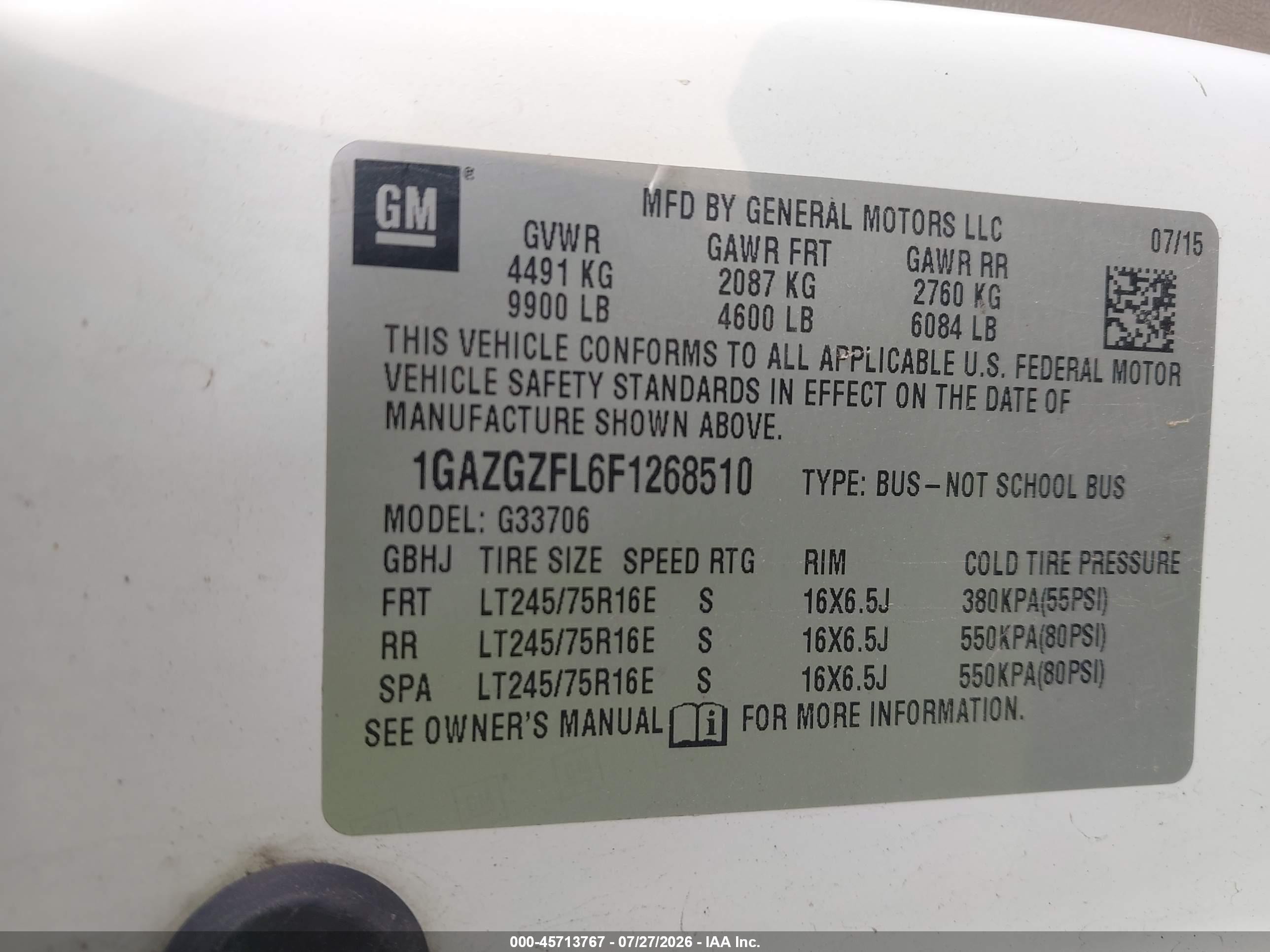 2015 Chevrolet Express 3500 2ls Diesel White vin: 1GAZGZFL6F1268510