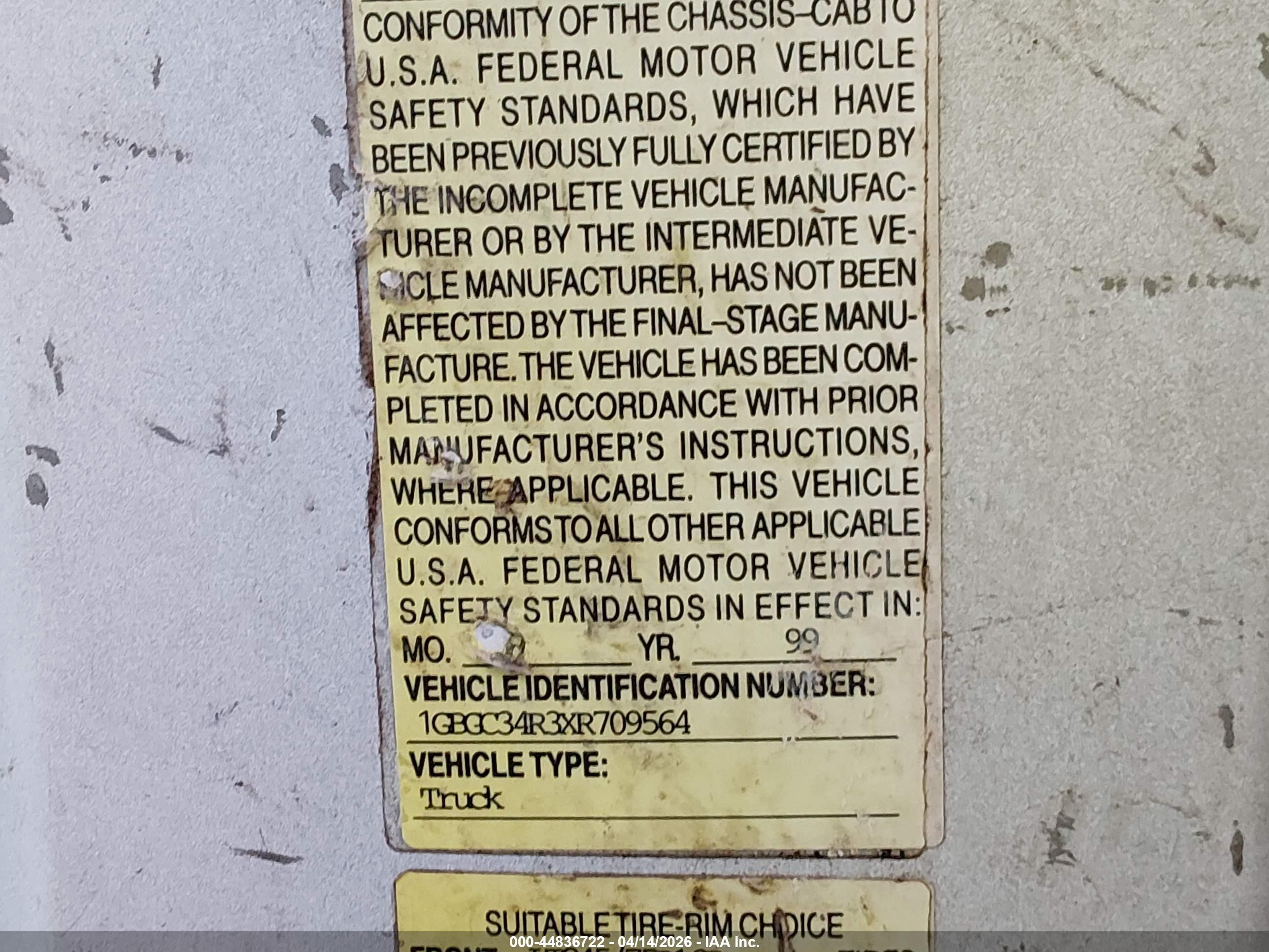 1999 Chevrolet C3500 Chassis   White vin: 1GBGC34R3XR709564